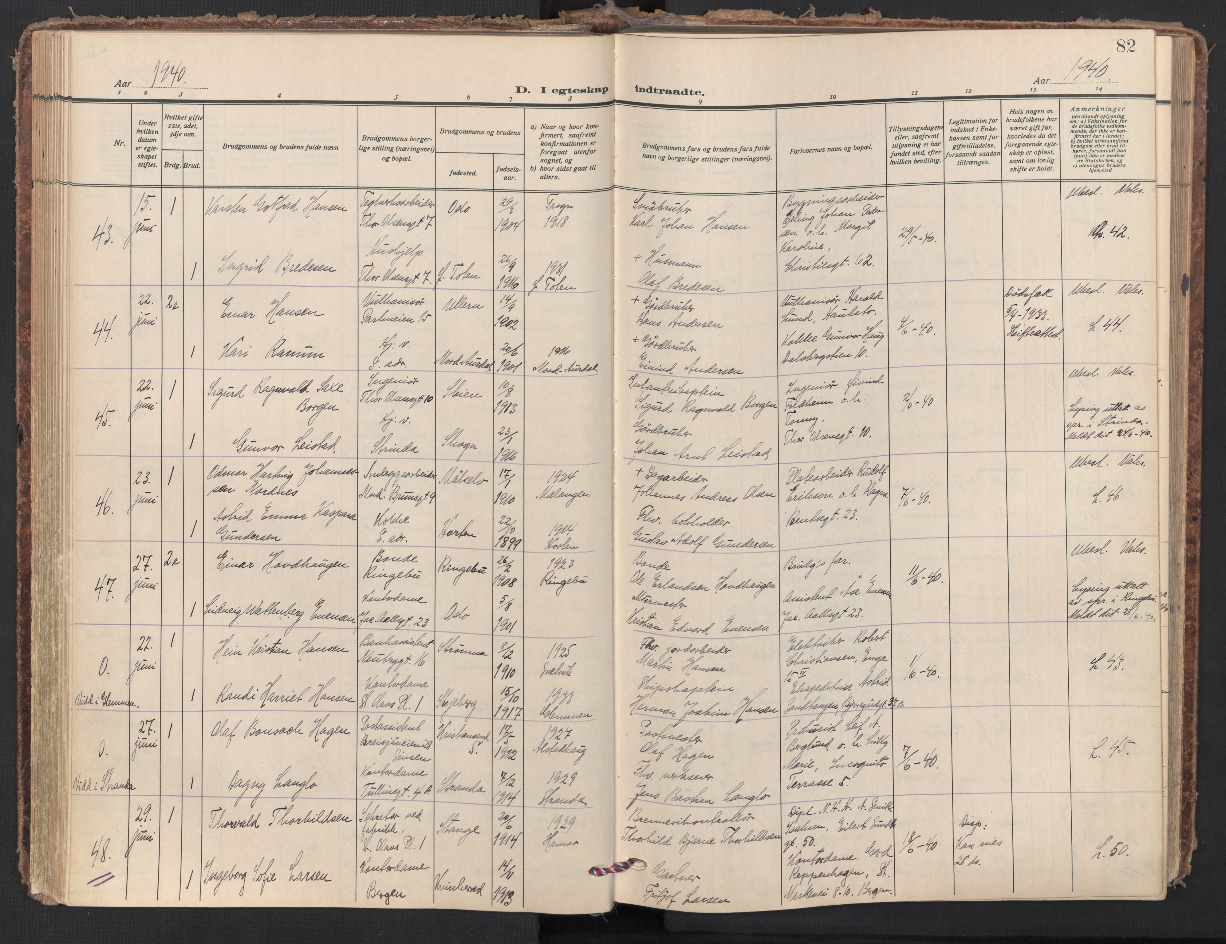 Trefoldighet prestekontor Kirkebøker, AV/SAO-A-10882/F/Fc/L0010: Parish register (official) no. III 10, 1936-1954, p. 82