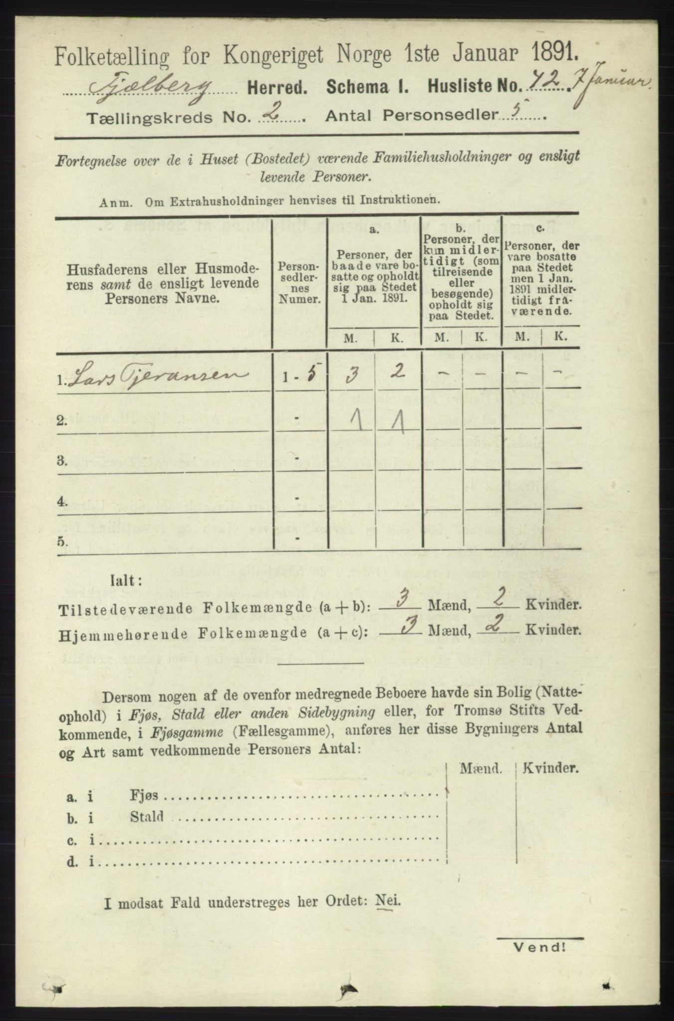 RA, 1891 census for 1213 Fjelberg, 1891, p. 500
