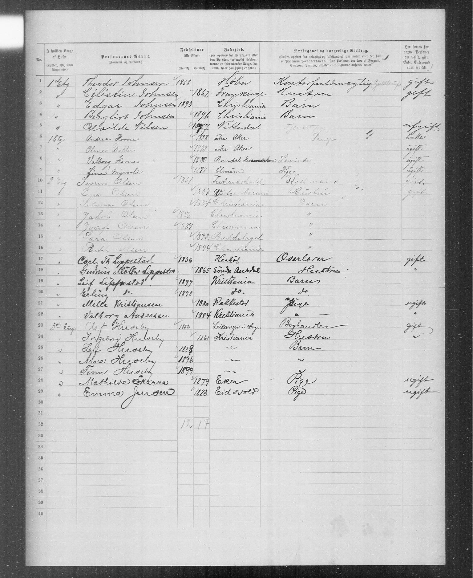 OBA, Municipal Census 1899 for Kristiania, 1899, p. 6107