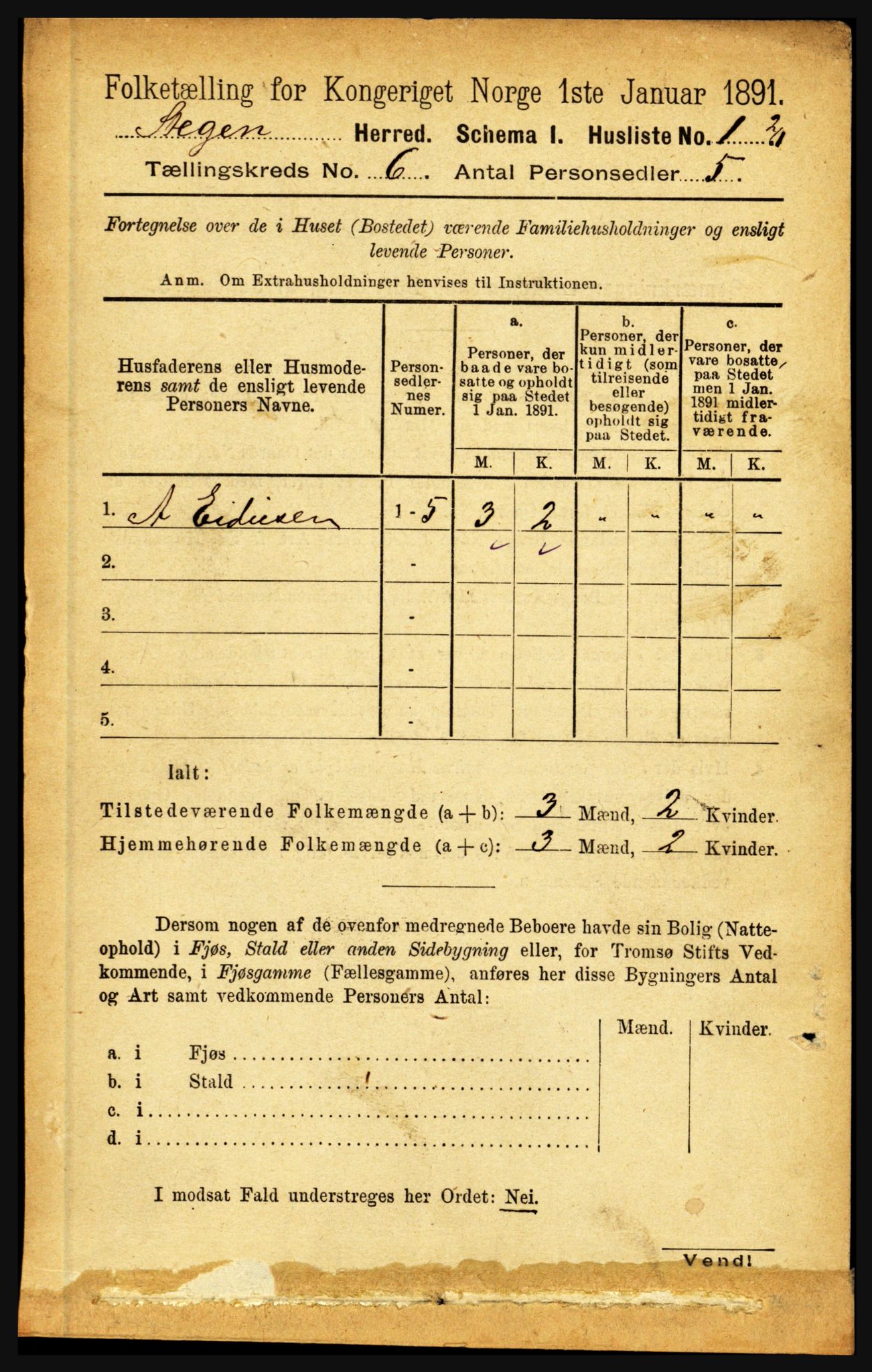 RA, 1891 census for 1848 Steigen, 1891, p. 1990