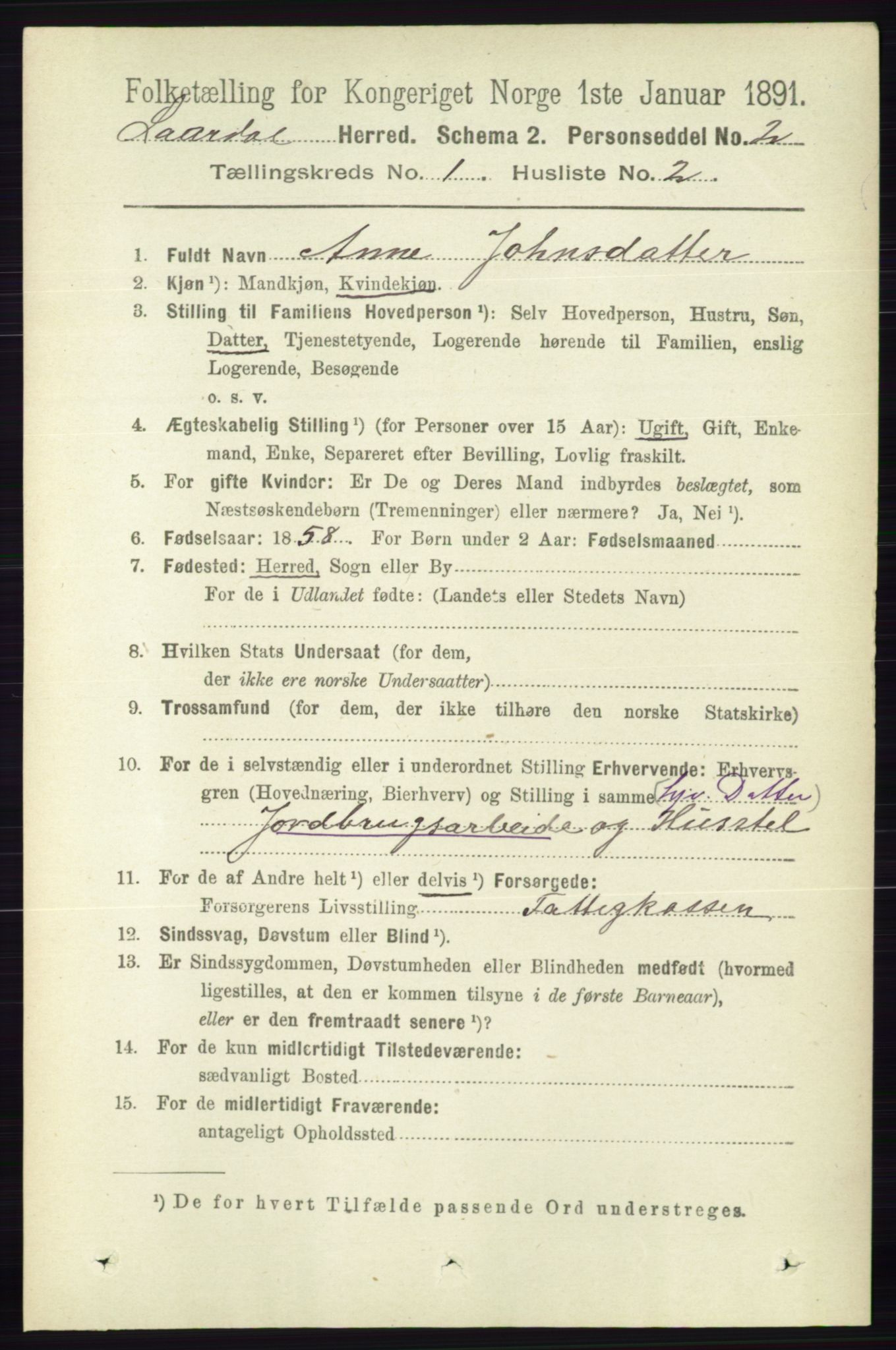 RA, 1891 census for 0833 Lårdal, 1891, p. 106