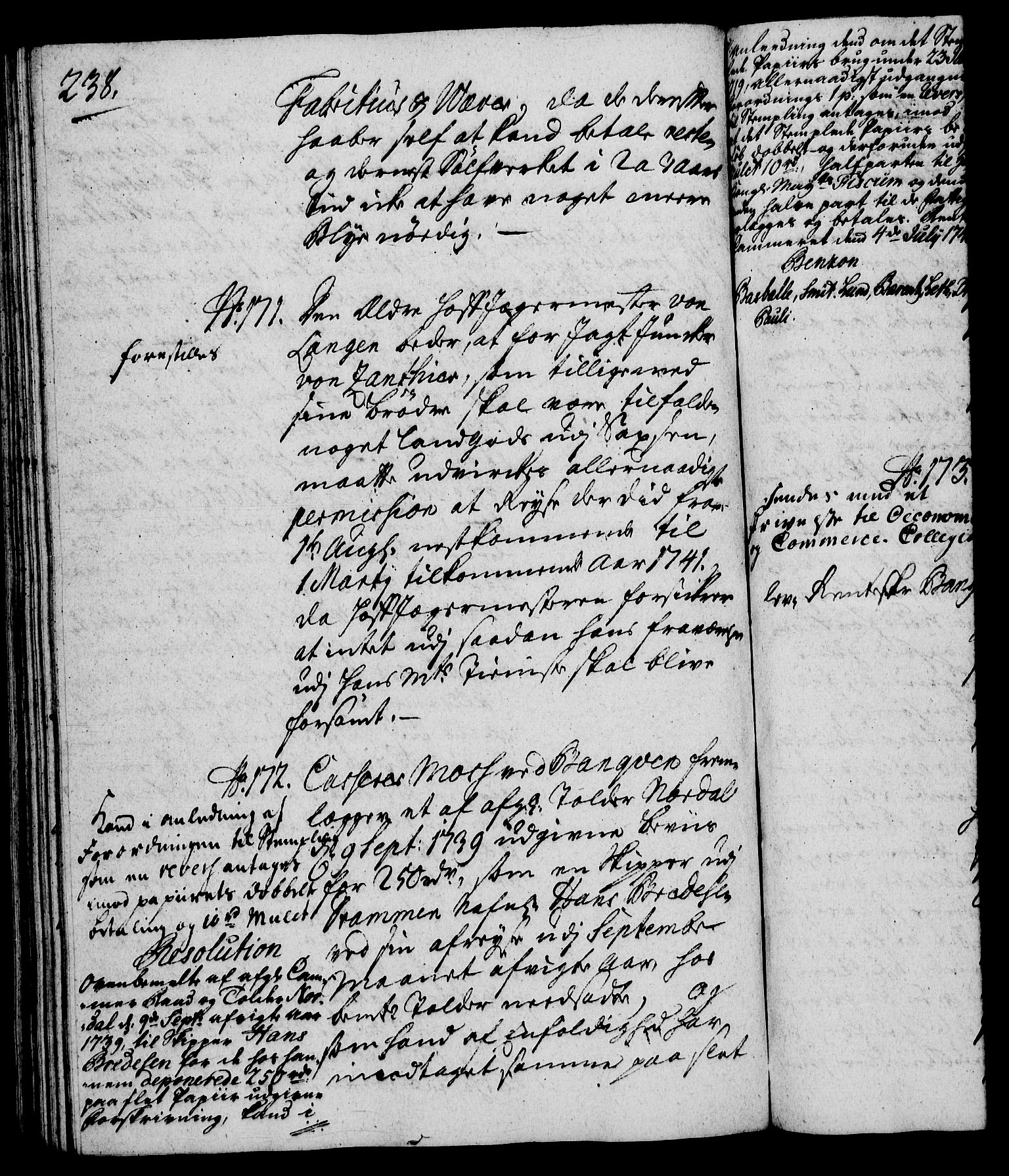 Rentekammeret, Kammerkanselliet, RA/EA-3111/G/Gh/Gha/L0022: Norsk ekstraktmemorialprotokoll (merket RK 53.67), 1739-1741, p. 238