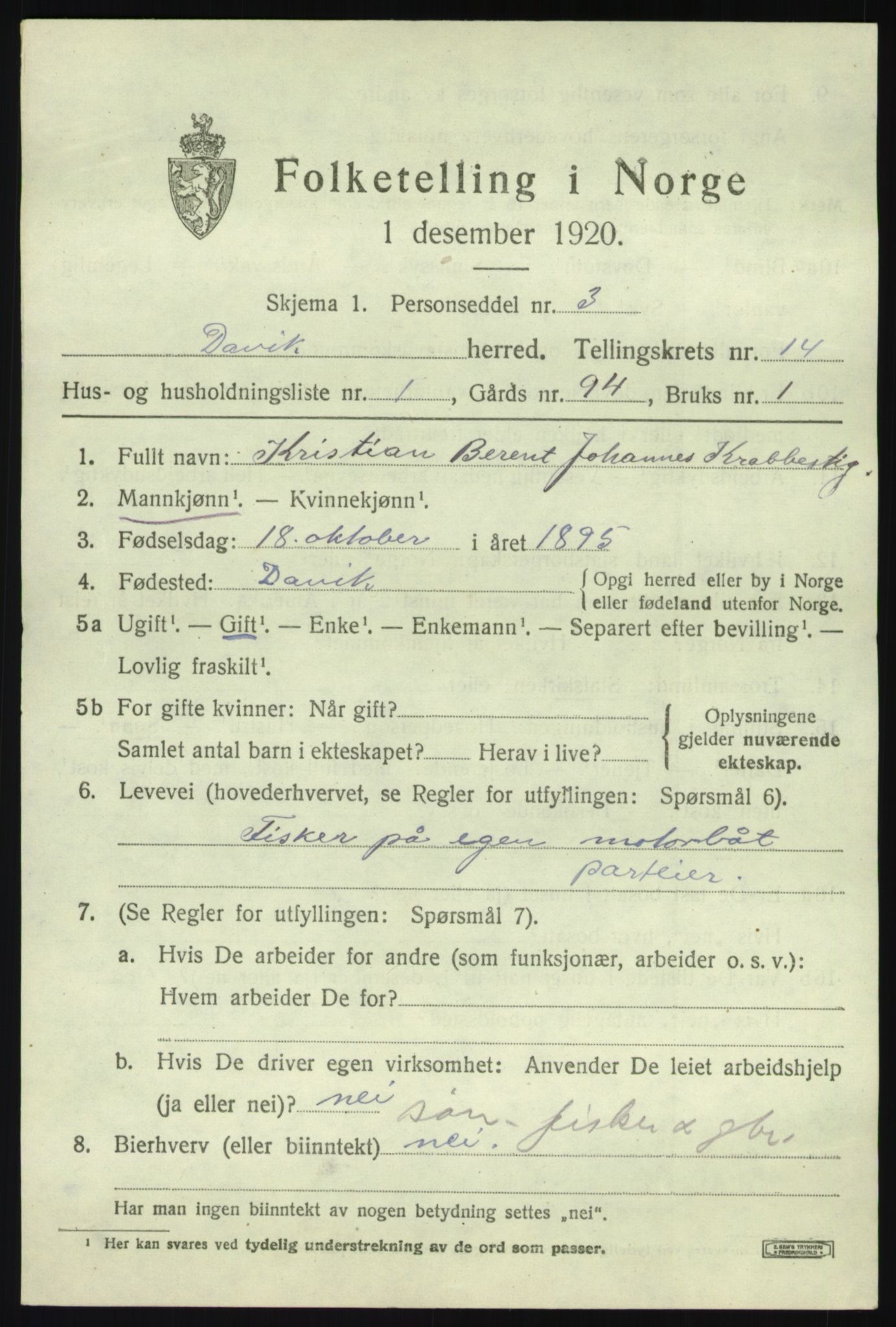 SAB, 1920 census for Davik, 1920, p. 6375