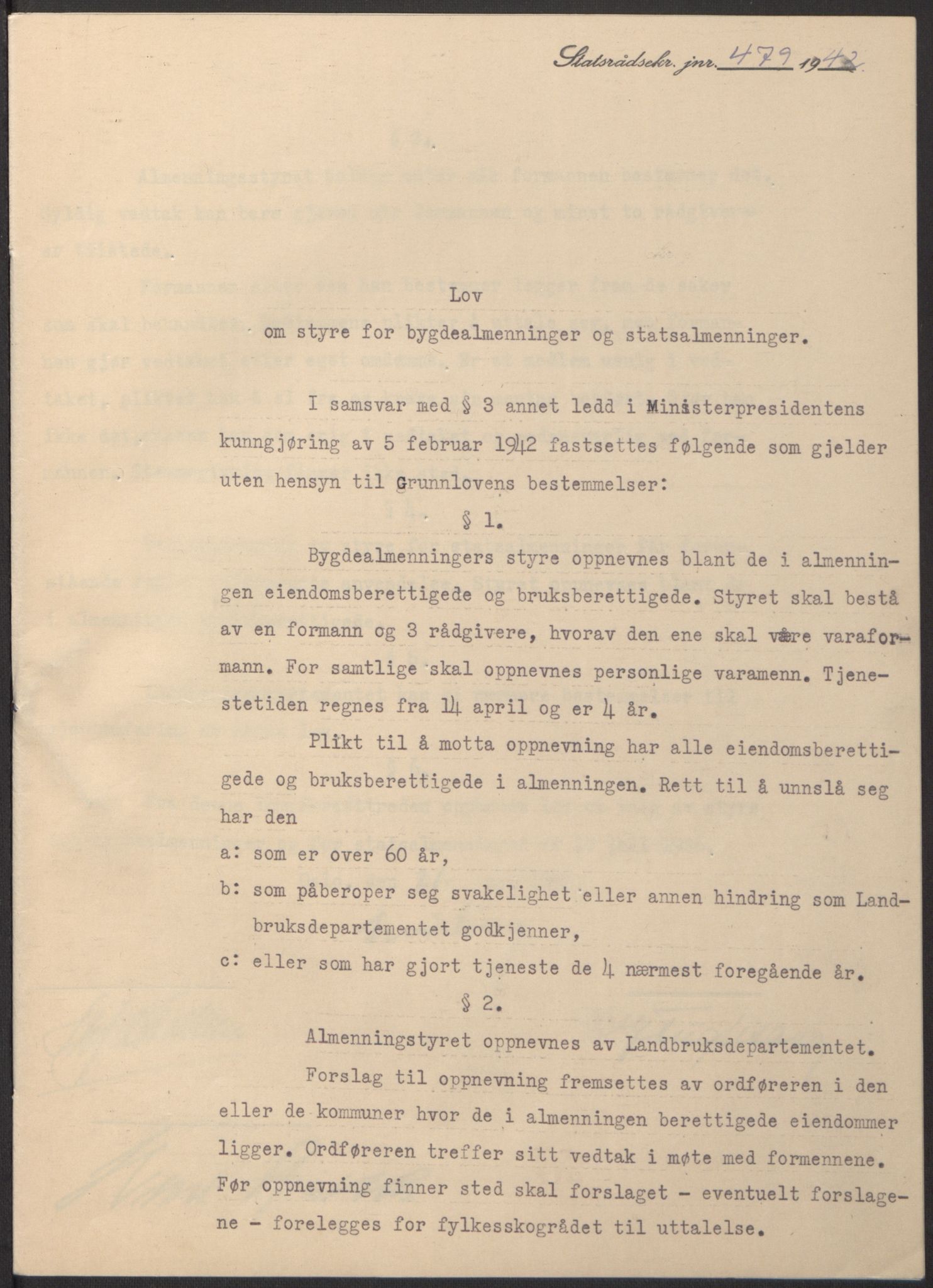 NS-administrasjonen 1940-1945 (Statsrådsekretariatet, de kommisariske statsråder mm), RA/S-4279/D/Db/L0097: Lover I, 1942, p. 342