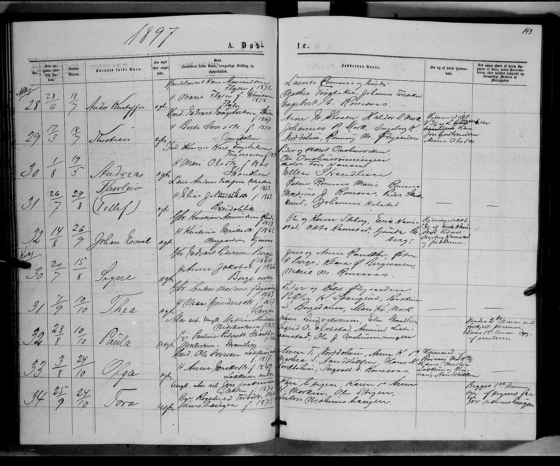 Ringebu prestekontor, AV/SAH-PREST-082/H/Ha/Hab/L0006: Parish register (copy) no. 6, 1880-1898, p. 143