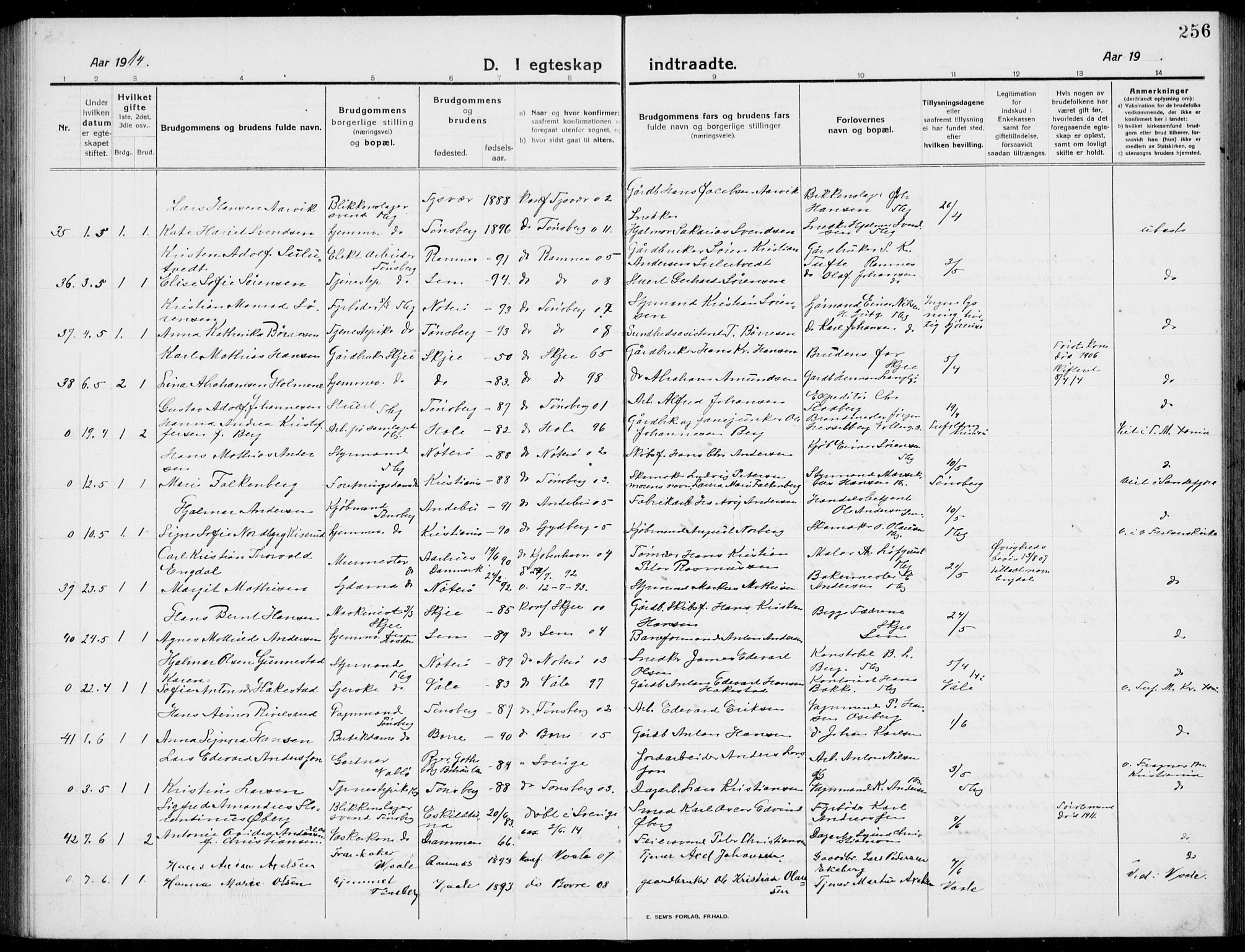 Tønsberg kirkebøker, AV/SAKO-A-330/G/Ga/L0009: Parish register (copy) no. 9, 1913-1920, p. 256