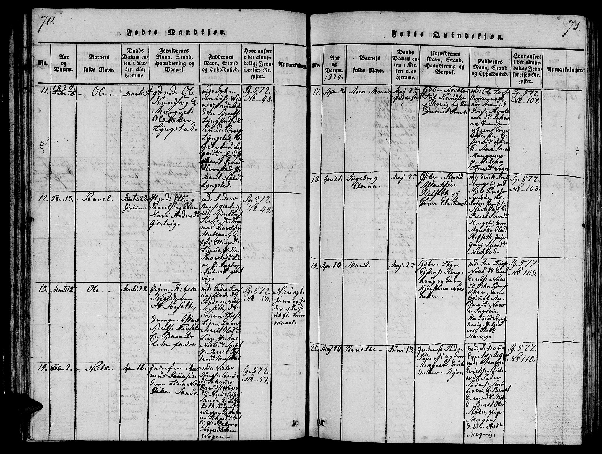 Ministerialprotokoller, klokkerbøker og fødselsregistre - Møre og Romsdal, AV/SAT-A-1454/570/L0831: Parish register (official) no. 570A05, 1819-1829, p. 70-71