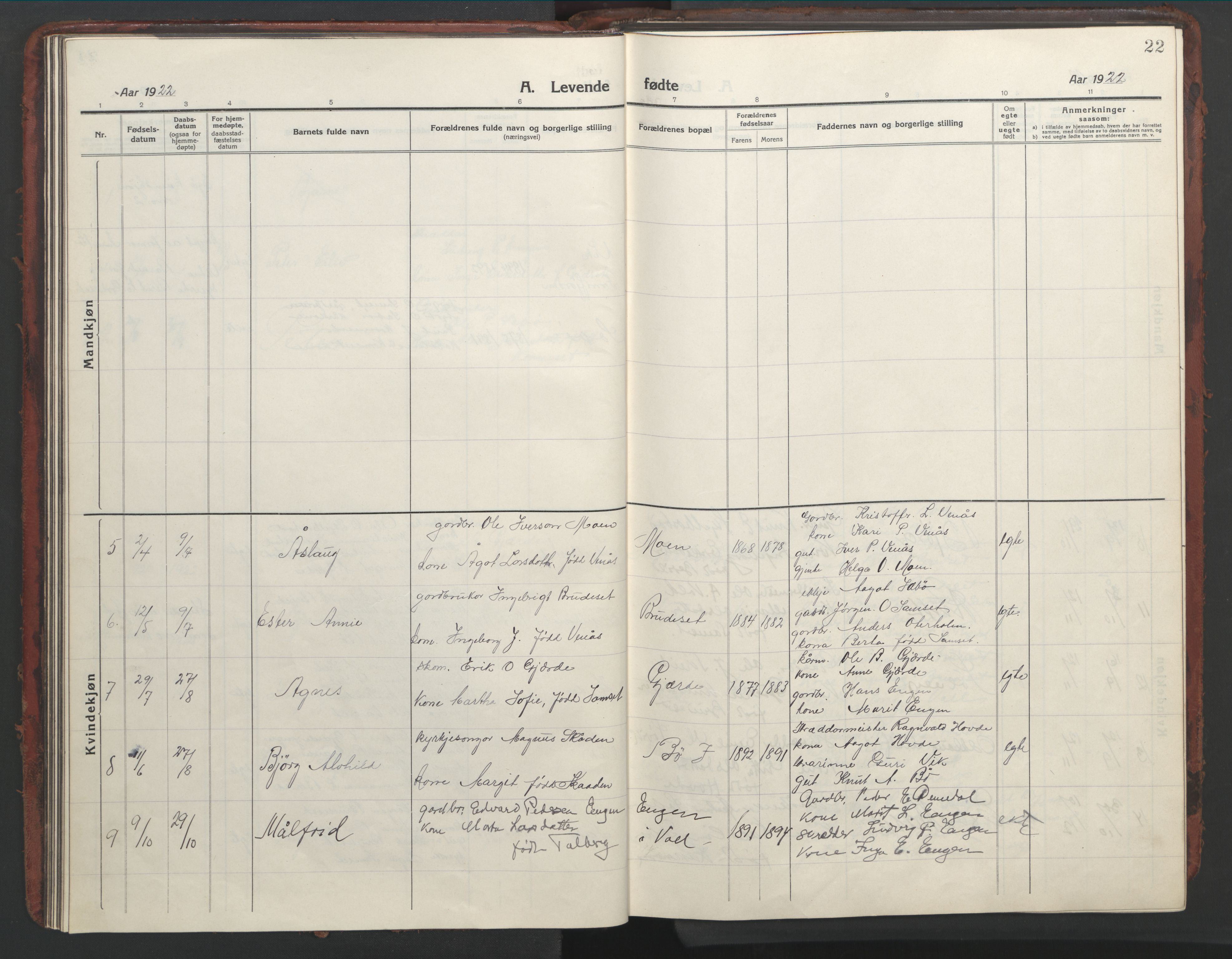 Ministerialprotokoller, klokkerbøker og fødselsregistre - Møre og Romsdal, AV/SAT-A-1454/543/L0565: Parish register (copy) no. 543C03, 1916-1955, p. 22