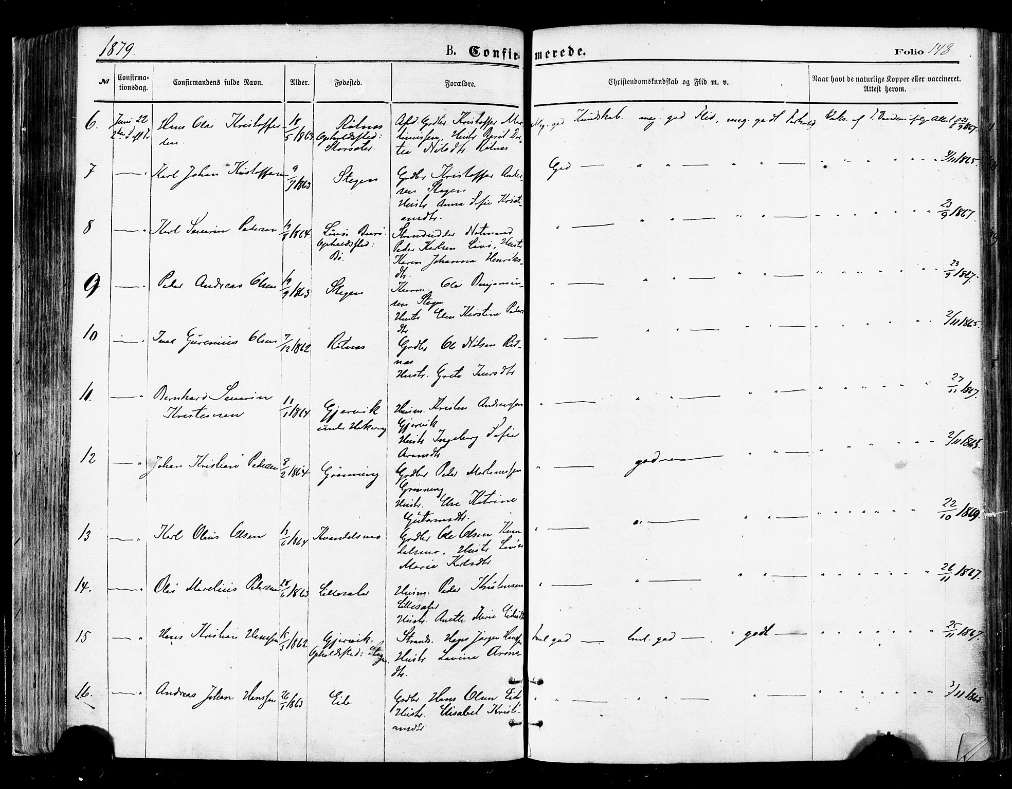 Ministerialprotokoller, klokkerbøker og fødselsregistre - Nordland, AV/SAT-A-1459/855/L0802: Parish register (official) no. 855A10, 1875-1886, p. 148