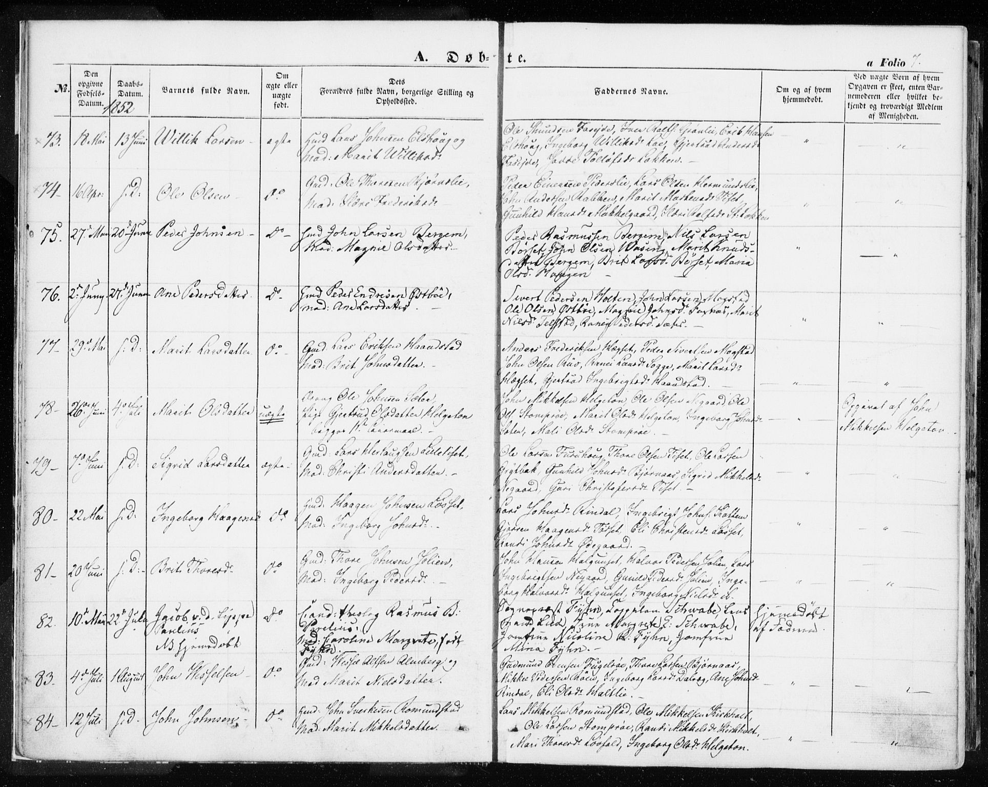 Ministerialprotokoller, klokkerbøker og fødselsregistre - Møre og Romsdal, AV/SAT-A-1454/595/L1044: Parish register (official) no. 595A06, 1852-1863, p. 7