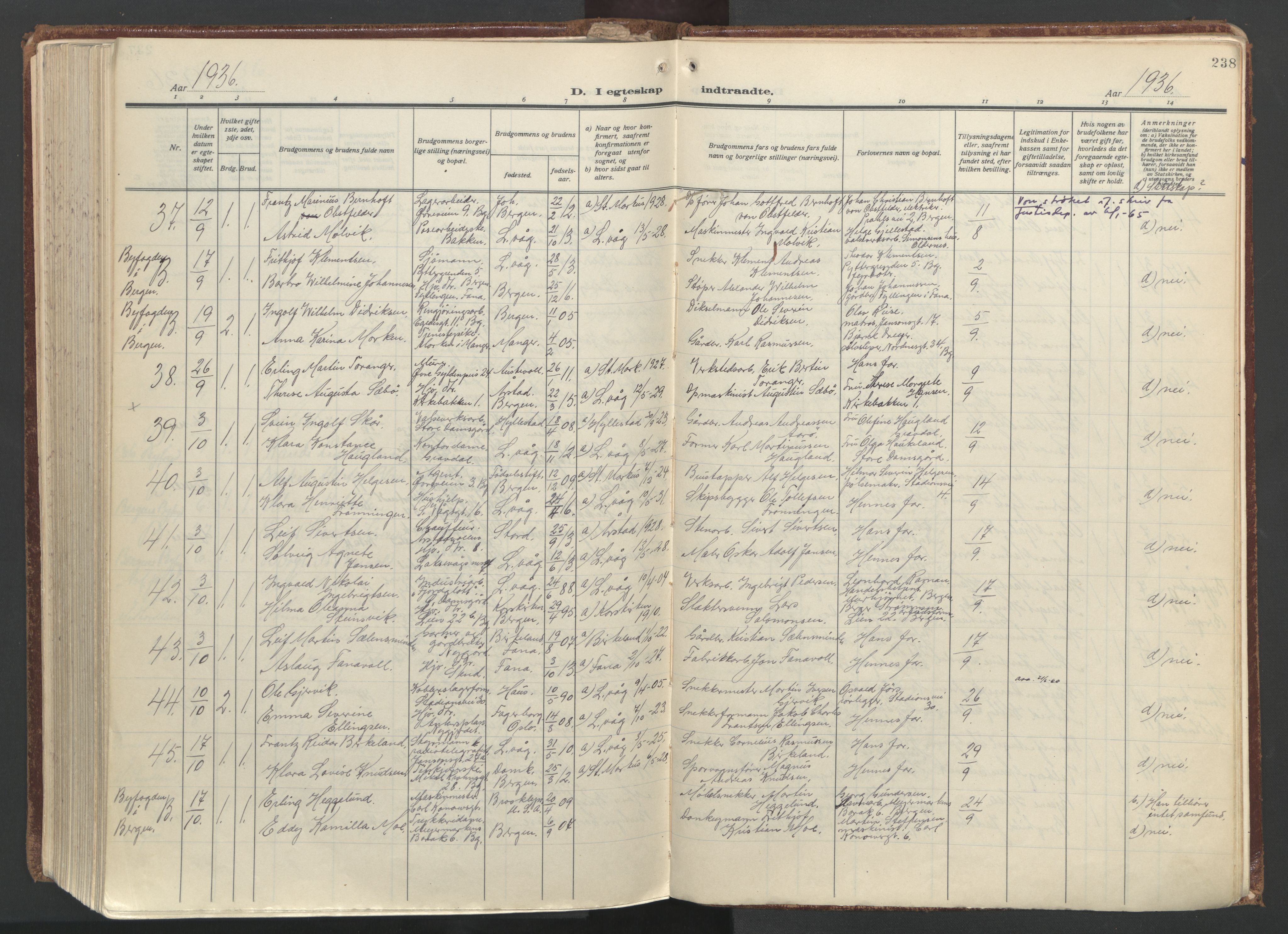 Laksevåg Sokneprestembete, SAB/A-76501/H/Ha/Haa/Haac/L0001: Parish register (official) no. C 1, 1925-1944, p. 238