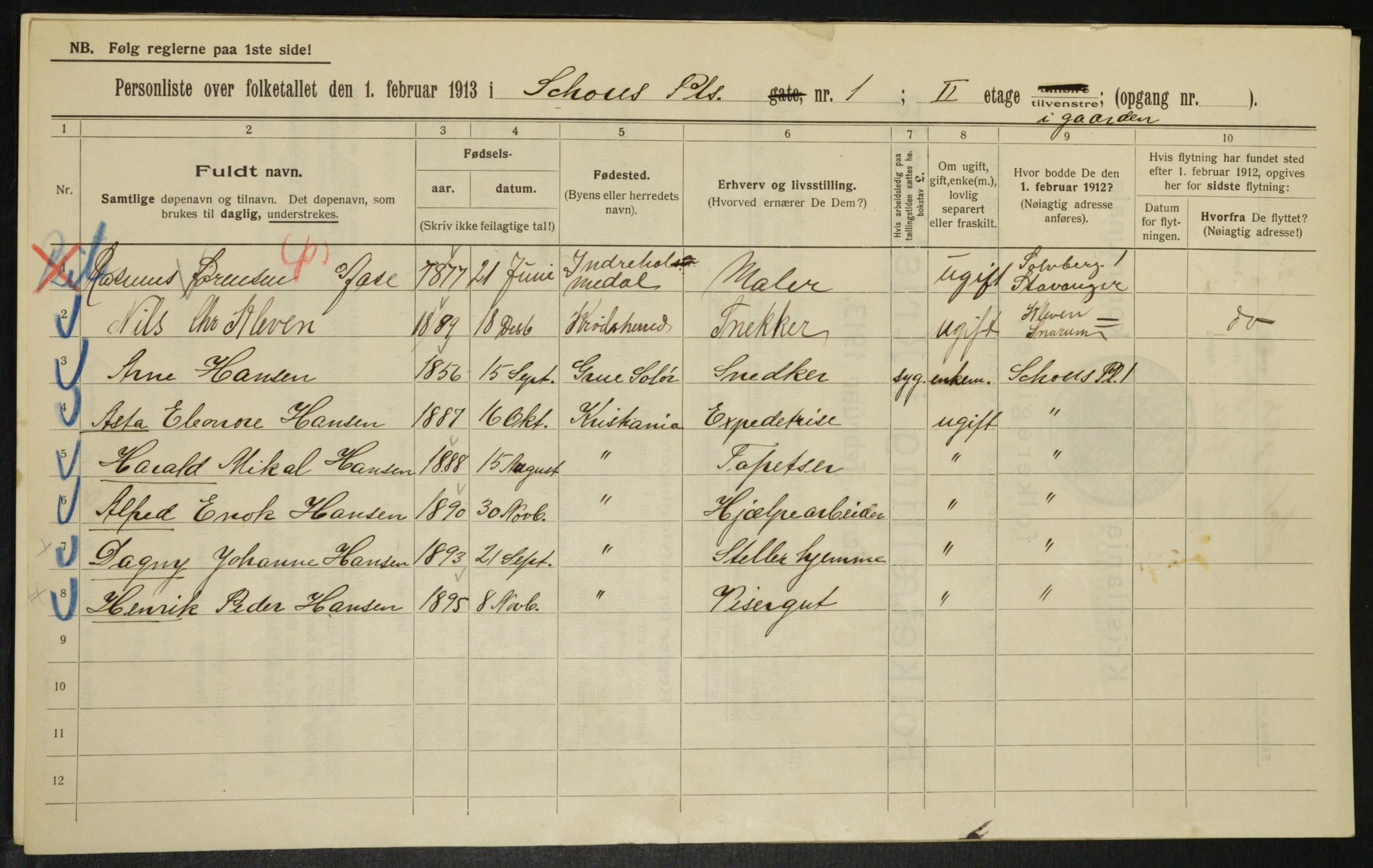 OBA, Municipal Census 1913 for Kristiania, 1913, p. 90258