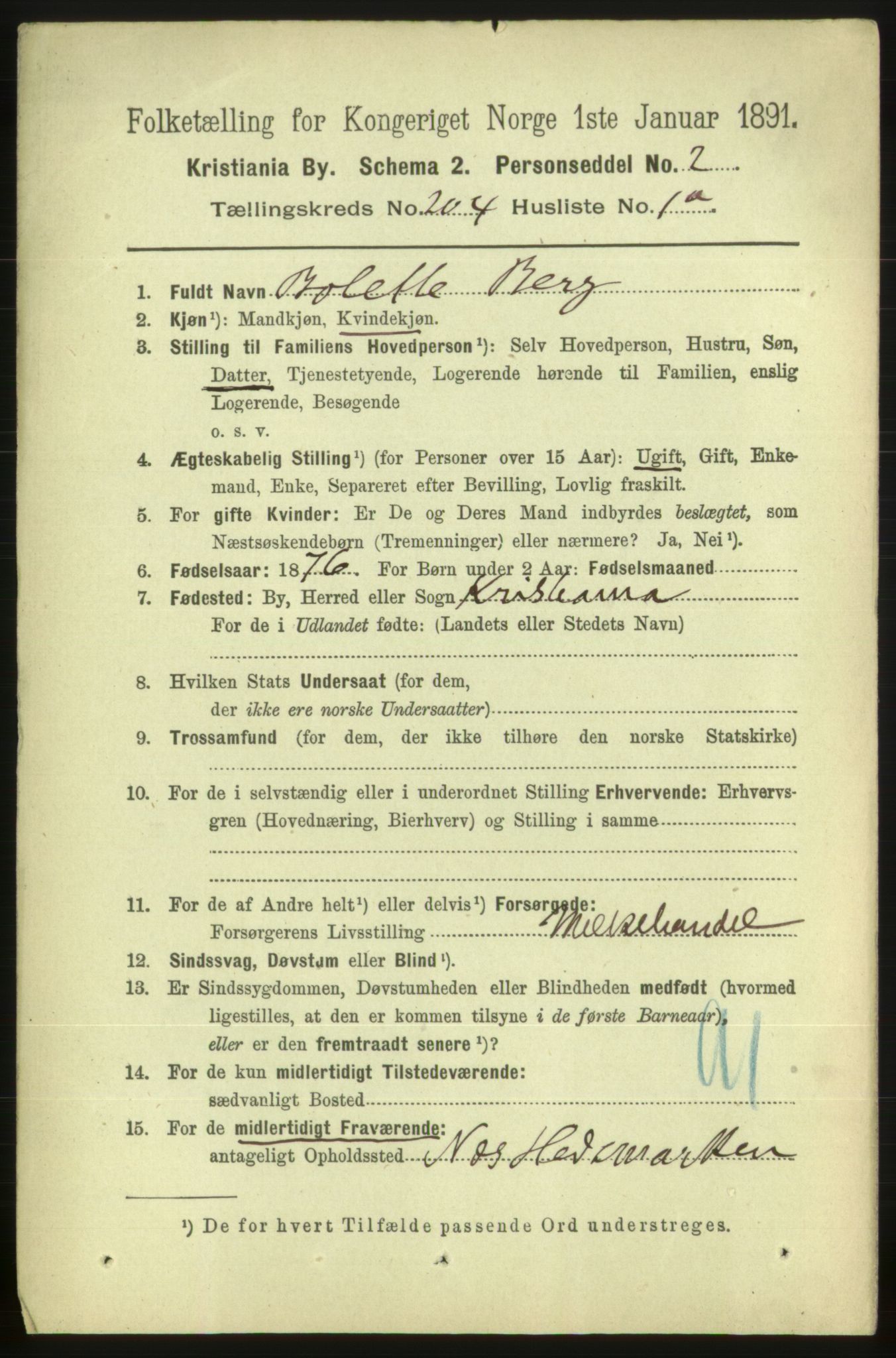 RA, 1891 census for 0301 Kristiania, 1891, p. 122907