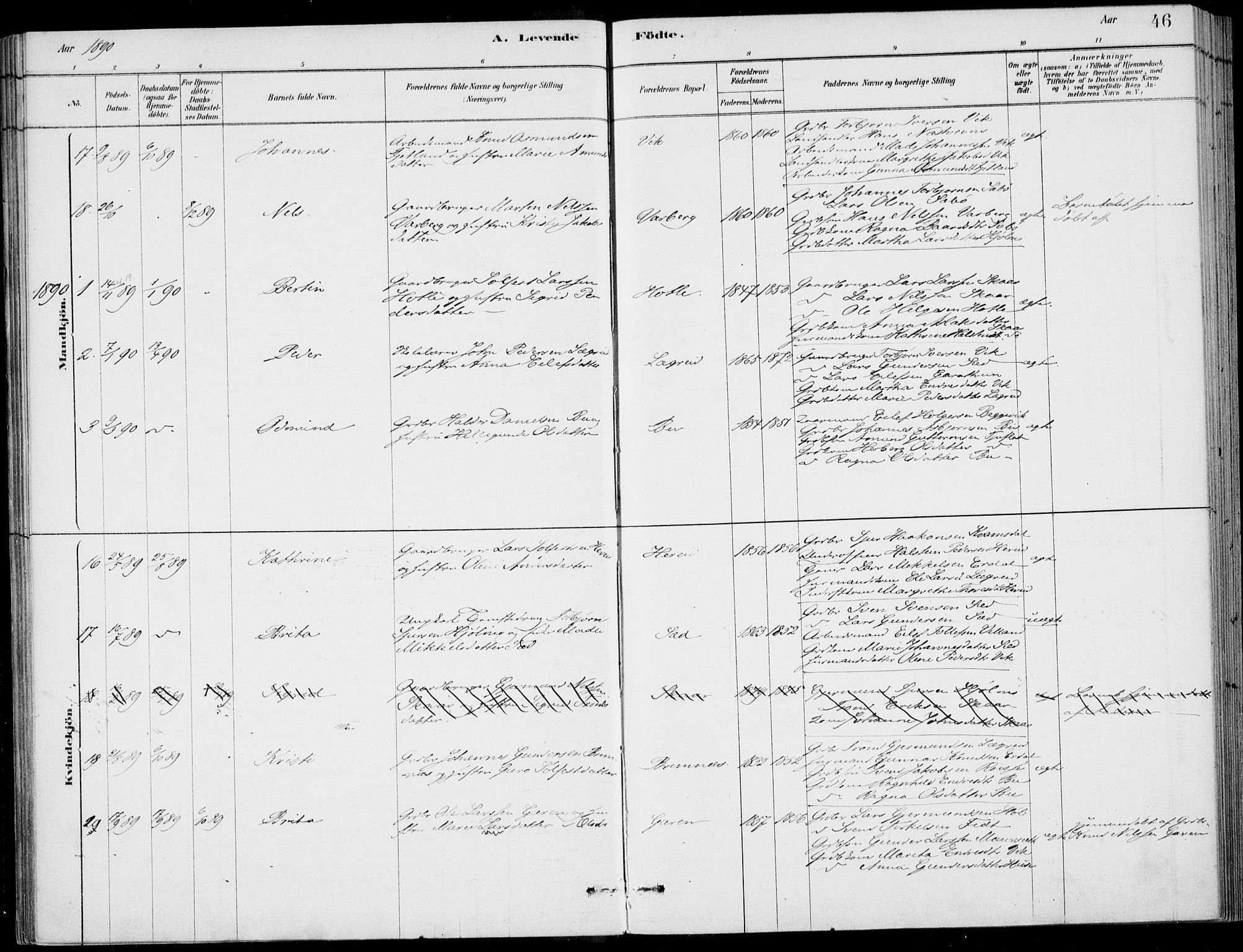 Ulvik sokneprestembete, SAB/A-78801/H/Haa: Parish register (official) no. D  1, 1878-1903, p. 46