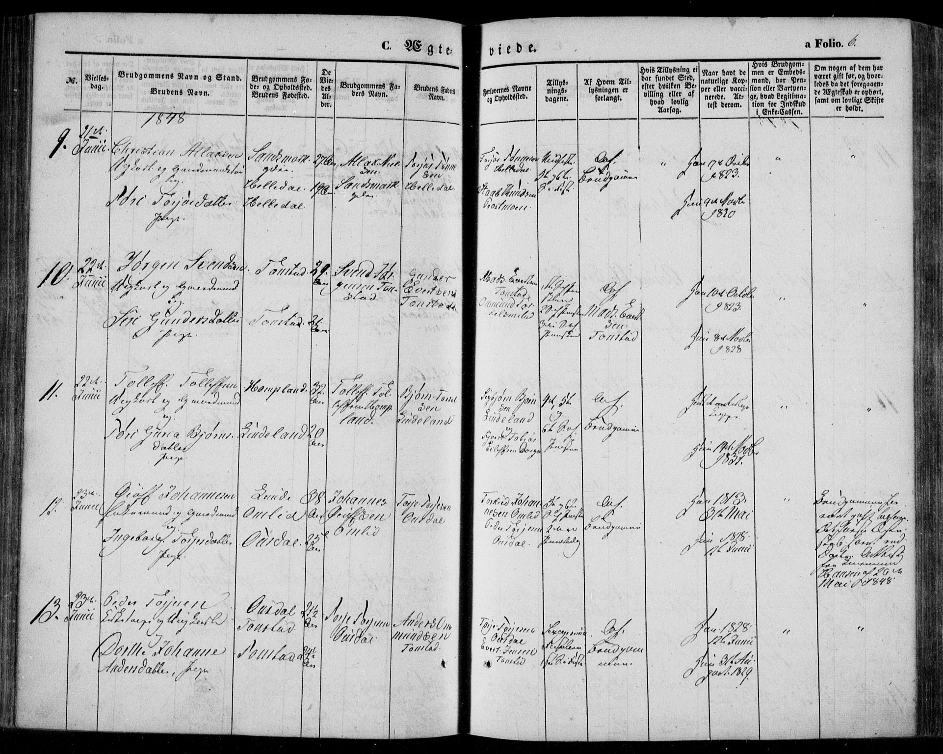 Bakke sokneprestkontor, AV/SAK-1111-0002/F/Fa/Faa/L0005: Parish register (official) no. A 5, 1847-1855, p. 6