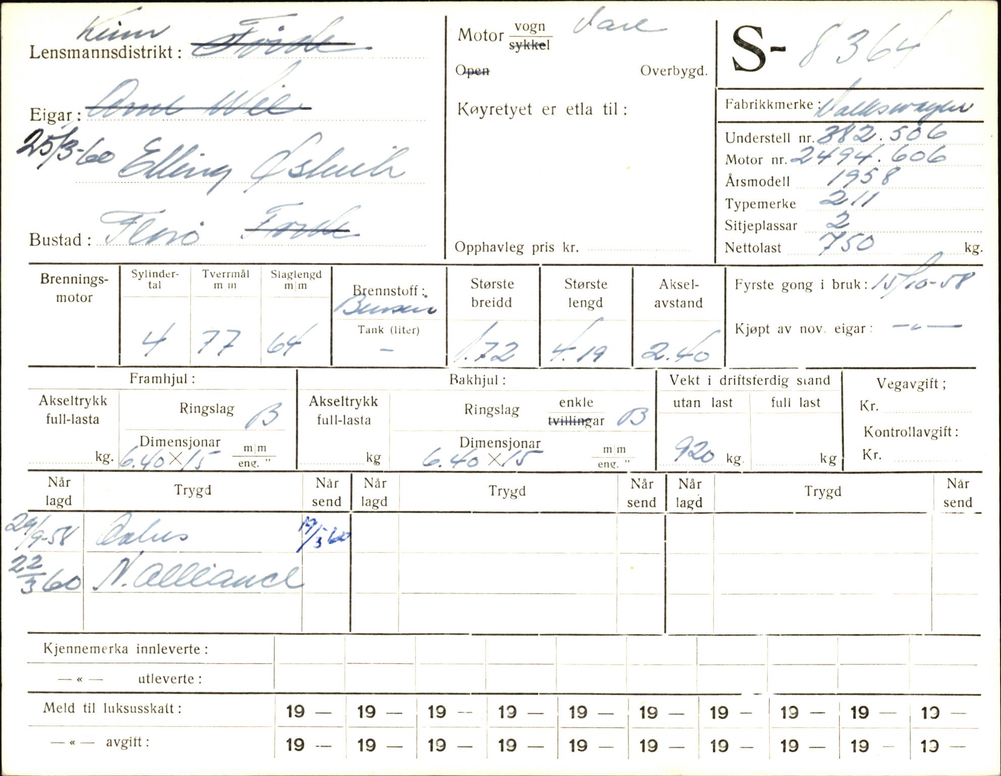 Statens vegvesen, Sogn og Fjordane vegkontor, AV/SAB-A-5301/4/F/L0006: Registerkort utmeldte Fjordane S8300-9500, 1930-1961, p. 96