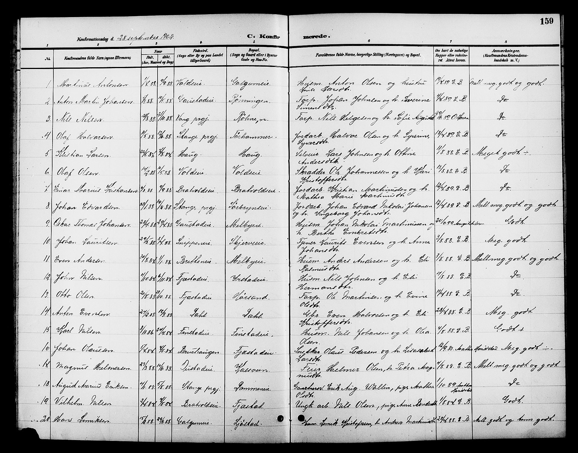 Romedal prestekontor, SAH/PREST-004/L/L0012: Parish register (copy) no. 12, 1896-1914, p. 159