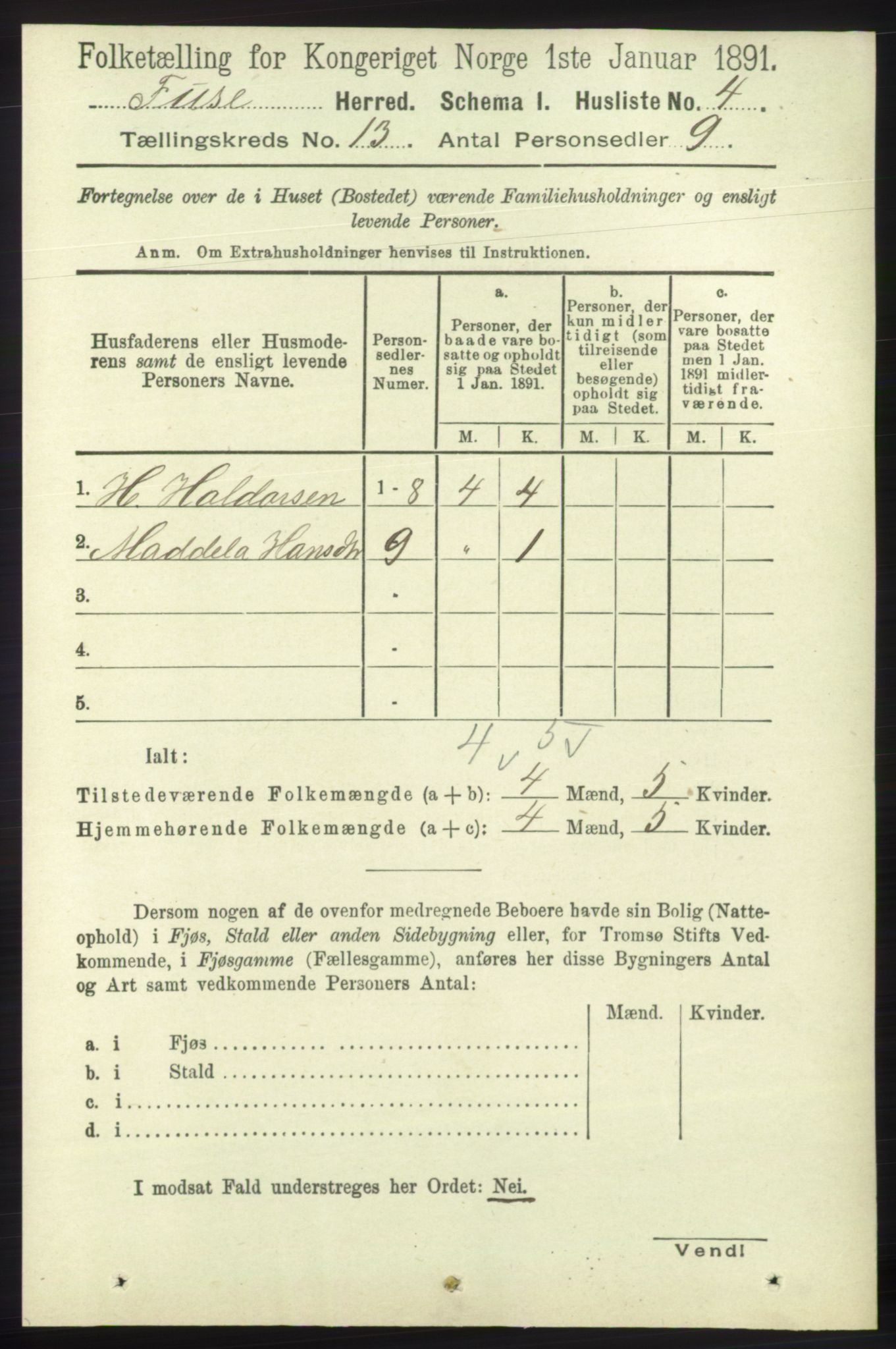 RA, 1891 census for 1241 Fusa, 1891, p. 2795