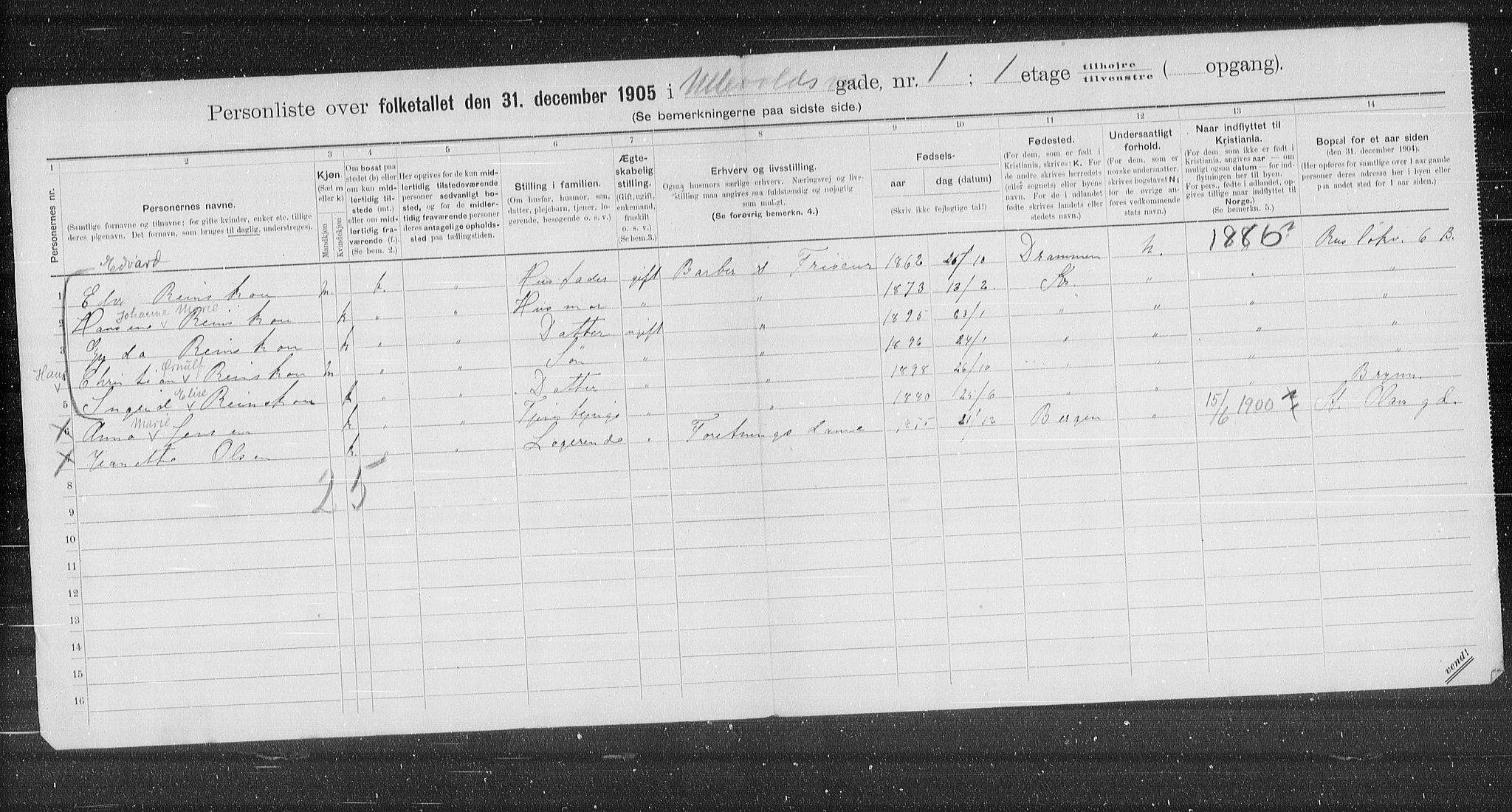 OBA, Municipal Census 1905 for Kristiania, 1905, p. 62390