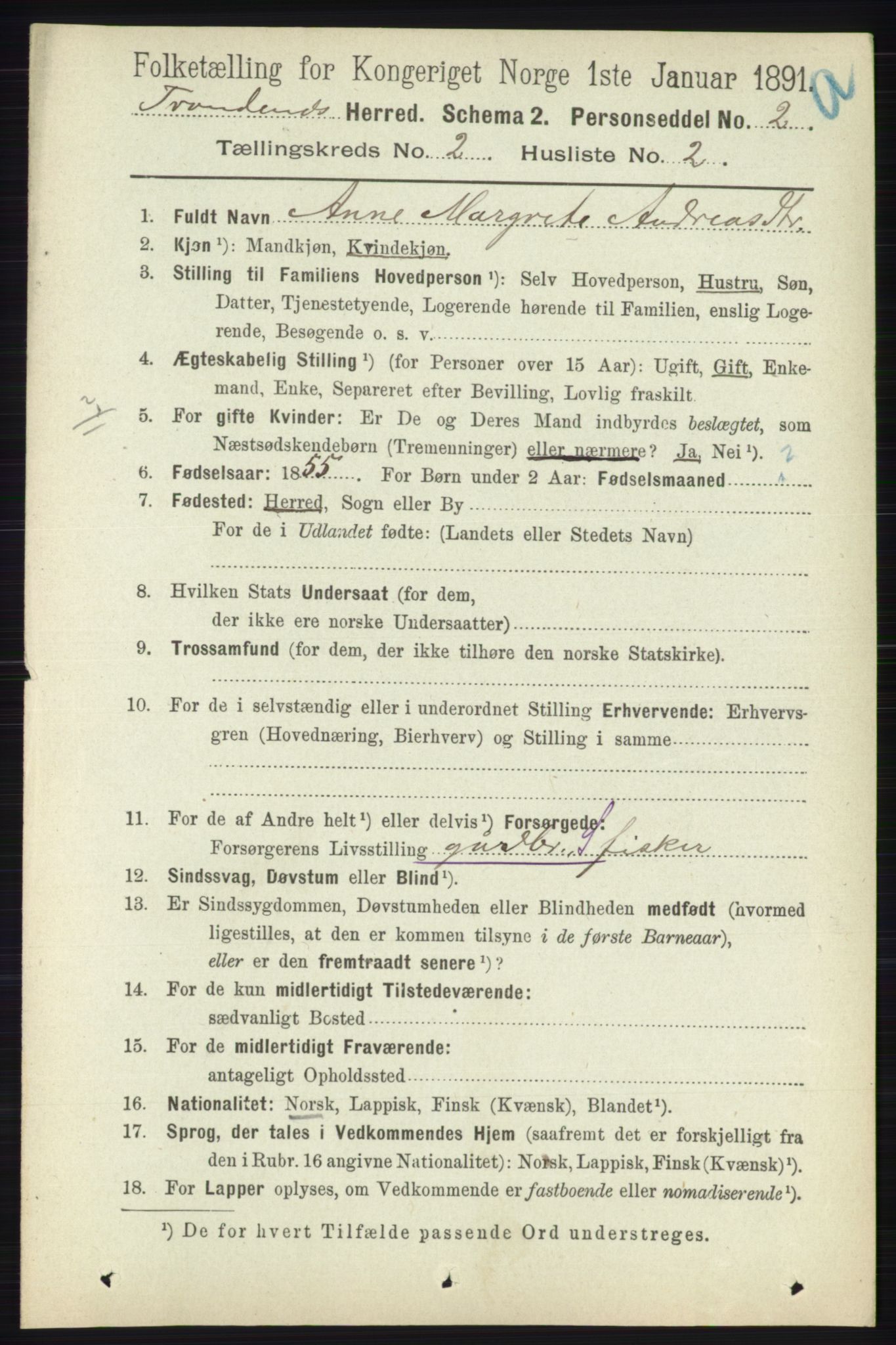 RA, 1891 census for 1914 Trondenes, 1891, p. 657