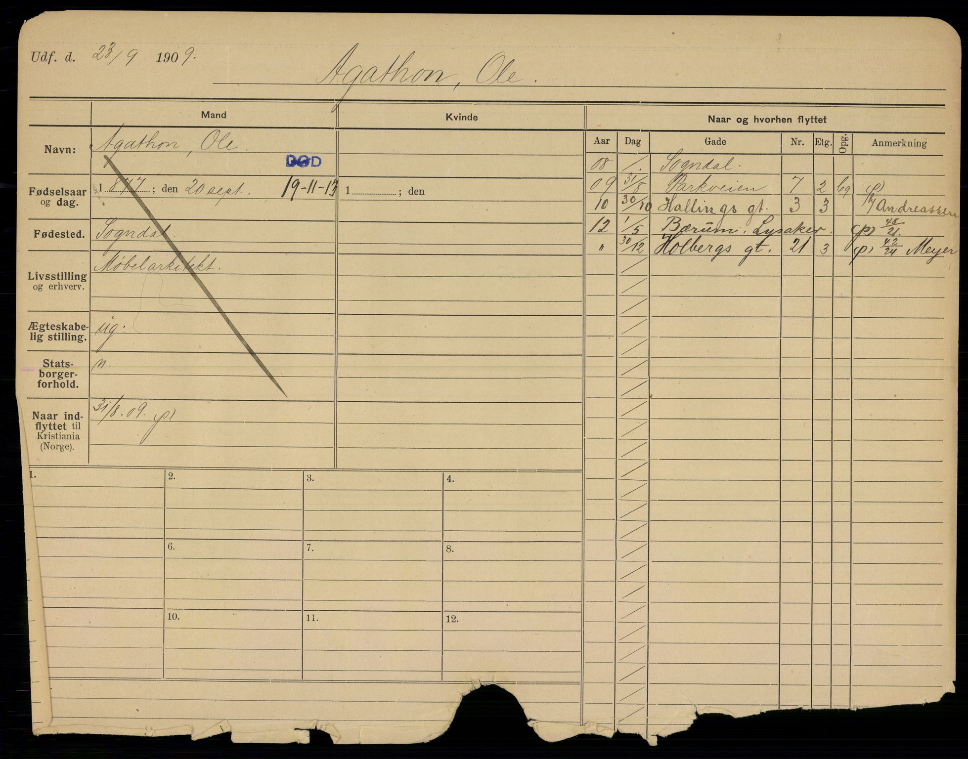 Oslo folkeregister, Registerkort, SAO/A-11715/G/Gb/L0015: Menn, 1913