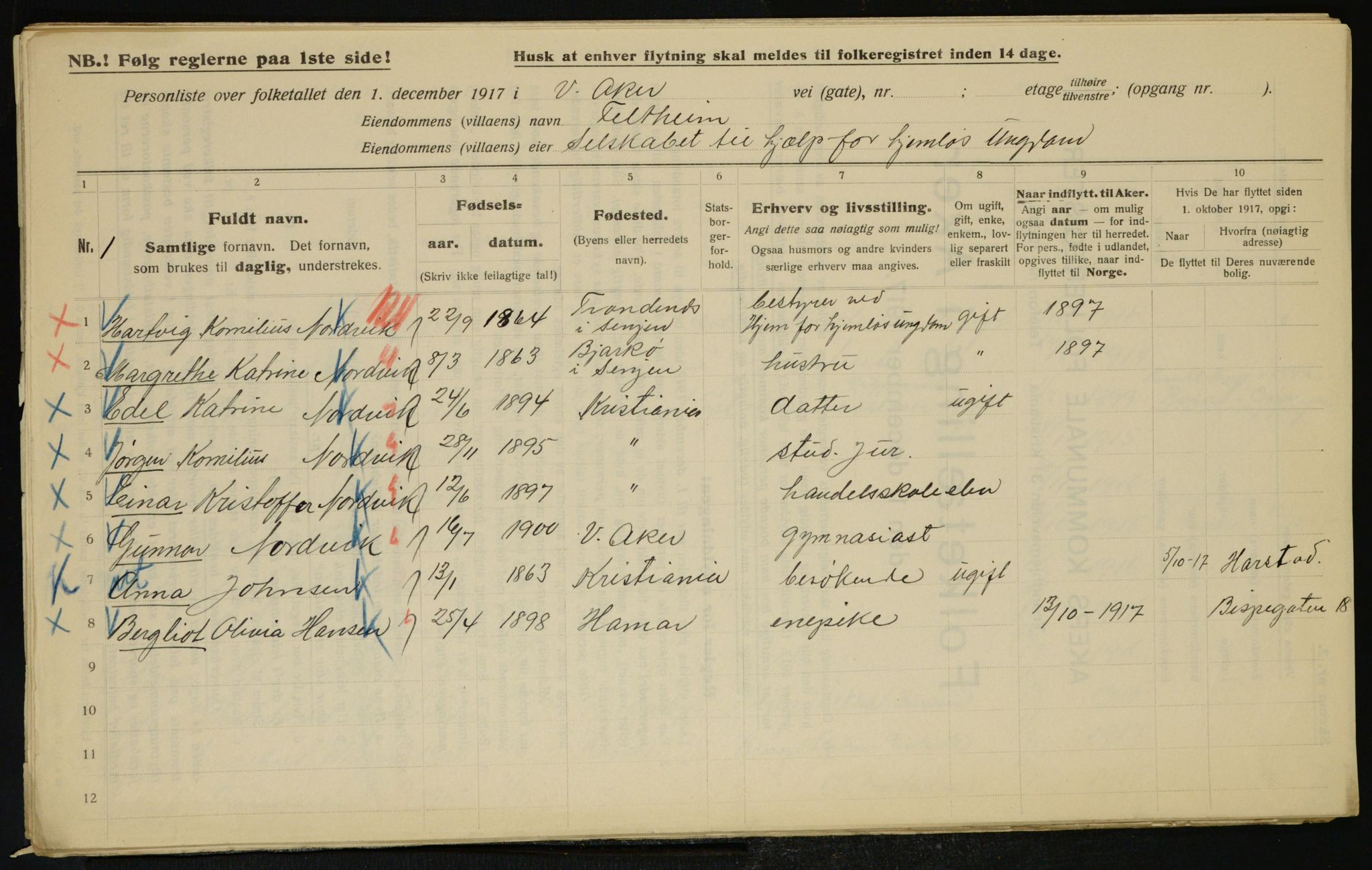 OBA, Municipal Census 1917 for Aker, 1917, p. 9594