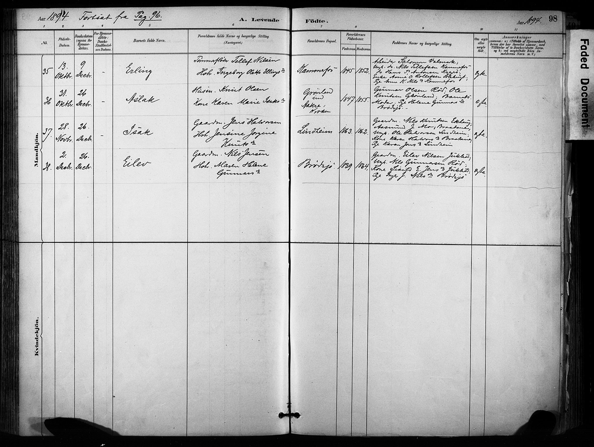 Sannidal kirkebøker, SAKO/A-296/F/Fa/L0015: Parish register (official) no. 15, 1884-1899, p. 98