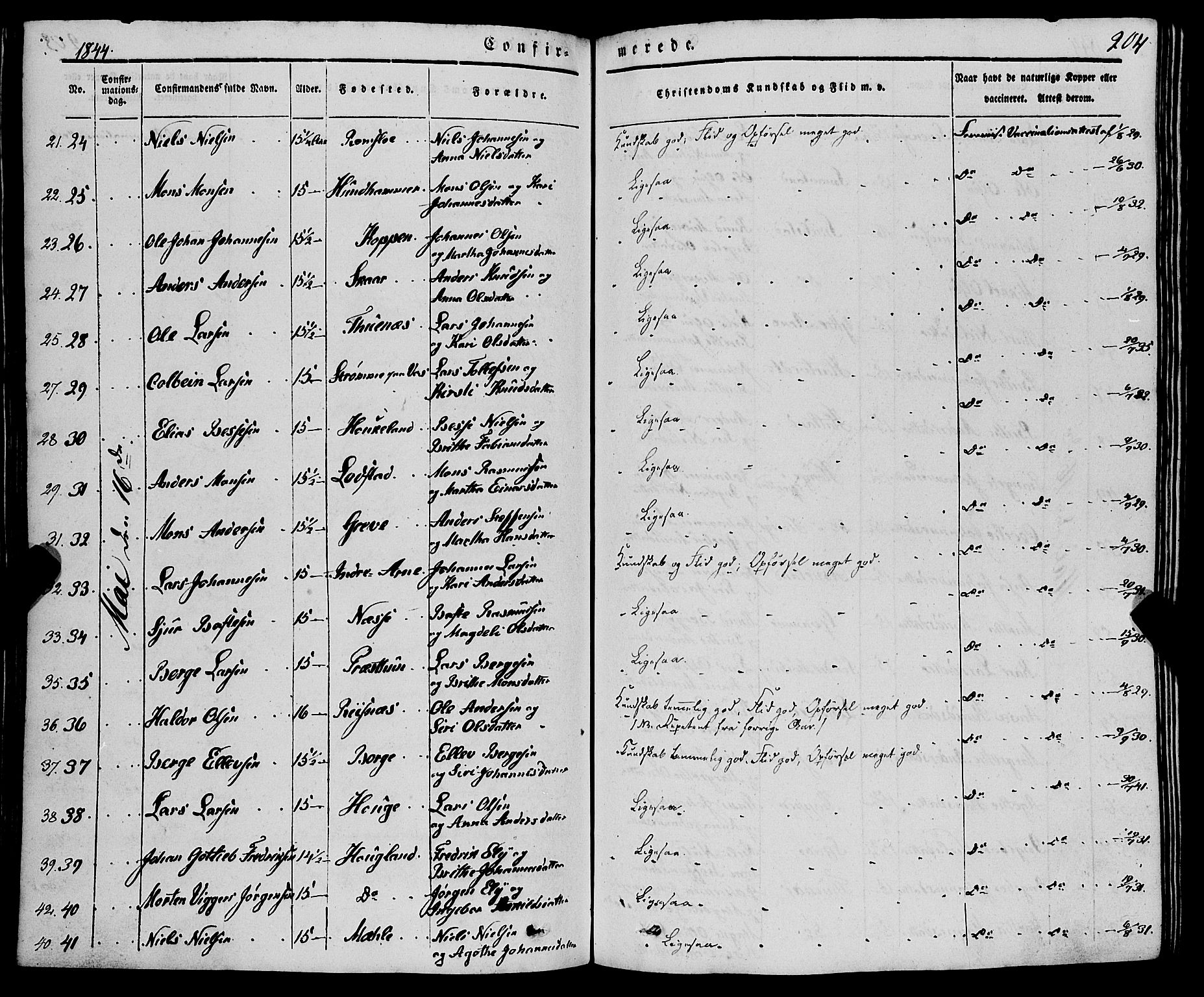 Haus sokneprestembete, AV/SAB-A-75601/H/Haa: Parish register (official) no. A 15, 1838-1847, p. 204