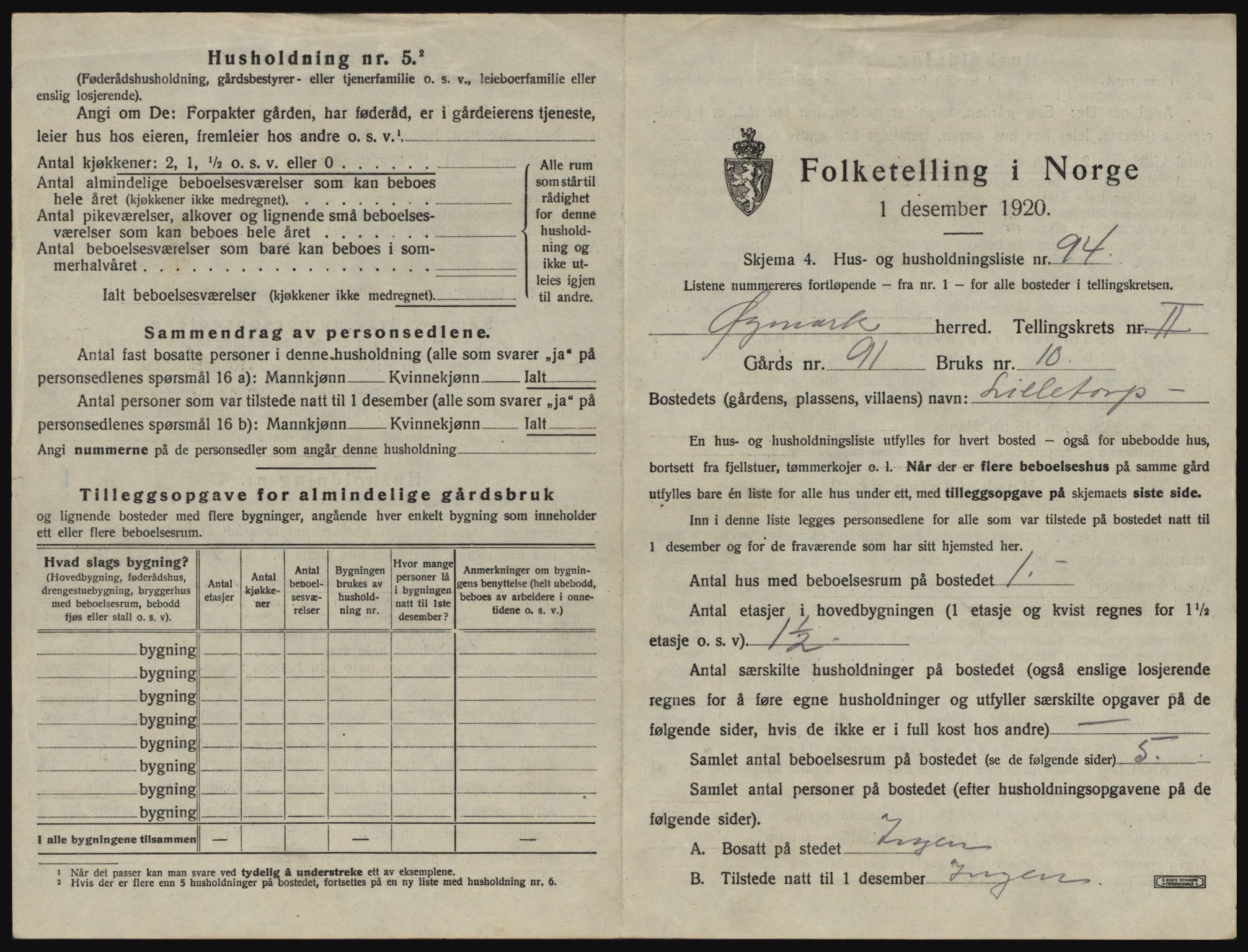 SAO, 1920 census for Øymark, 1920, p. 273