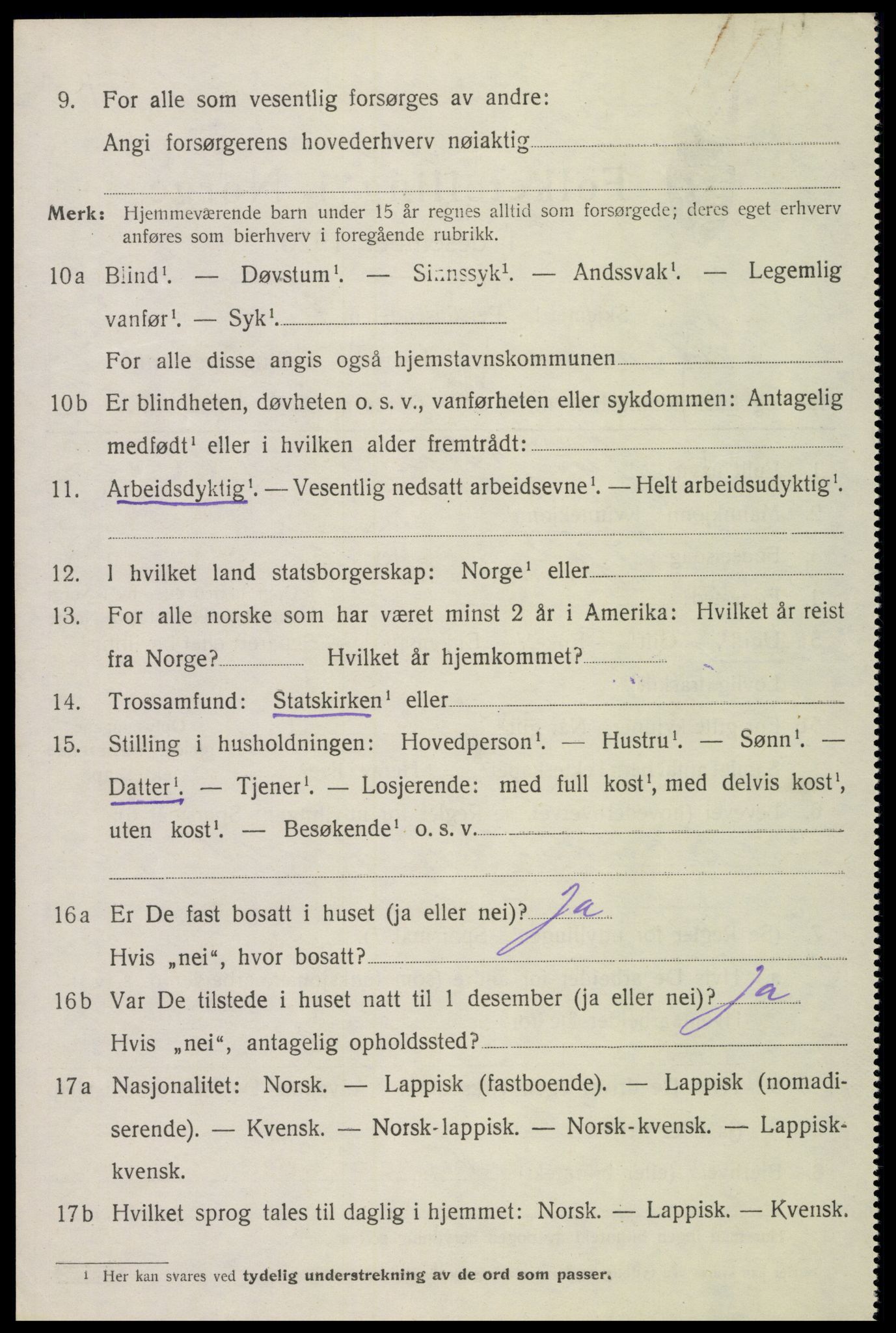 SAT, 1920 census for Sortland, 1920, p. 6771