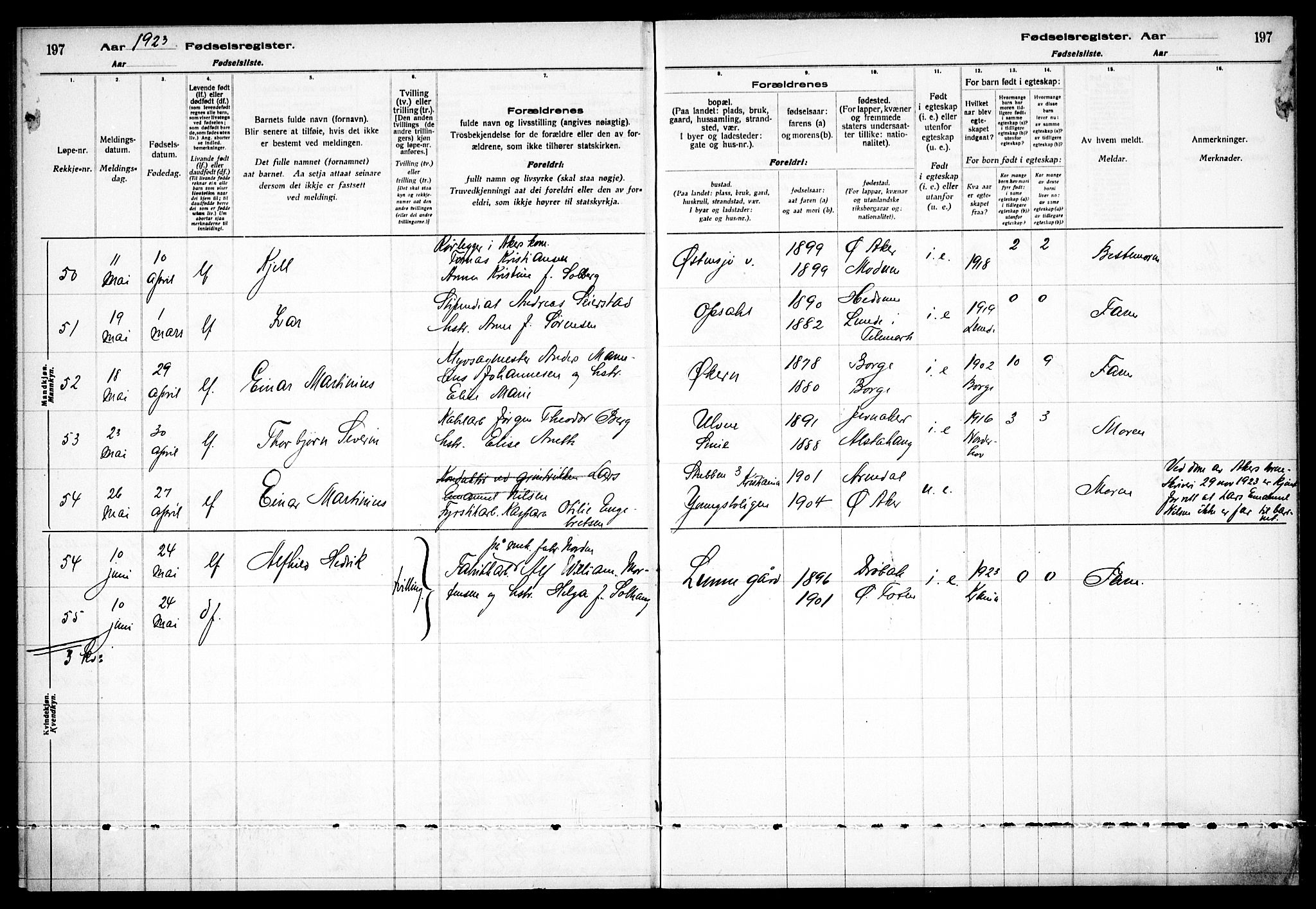 Østre Aker prestekontor Kirkebøker, AV/SAO-A-10840/J/Ja/L0001: Birth register no. I 1, 1916-1923, p. 197