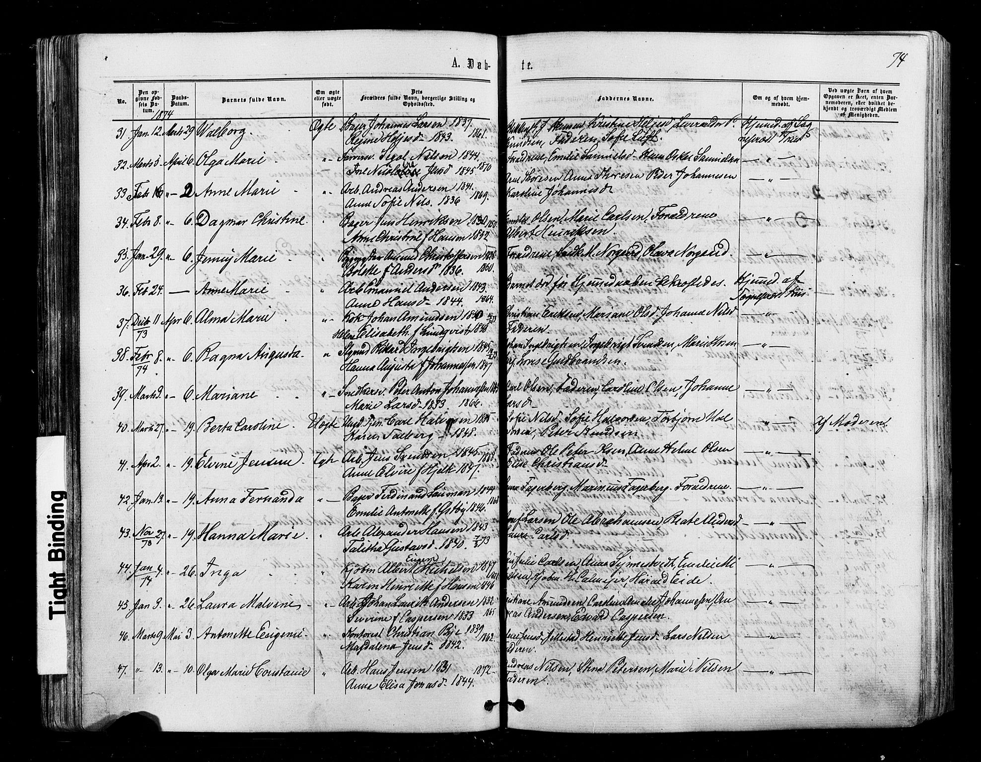 Halden prestekontor Kirkebøker, AV/SAO-A-10909/F/Fa/L0009: Parish register (official) no. I 9, 1866-1877, p. 74