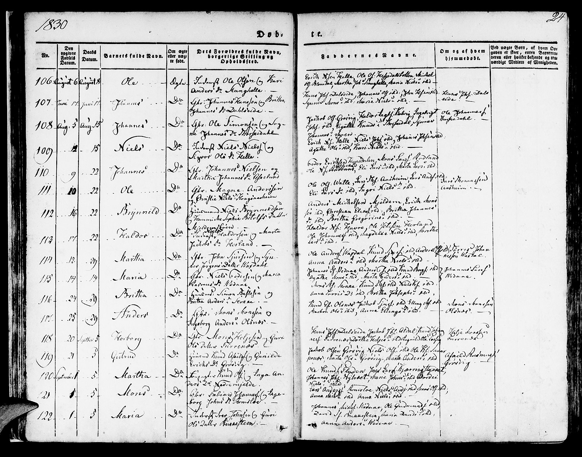 Haus sokneprestembete, AV/SAB-A-75601/H/Haa: Parish register (official) no. A 14, 1827-1838, p. 24