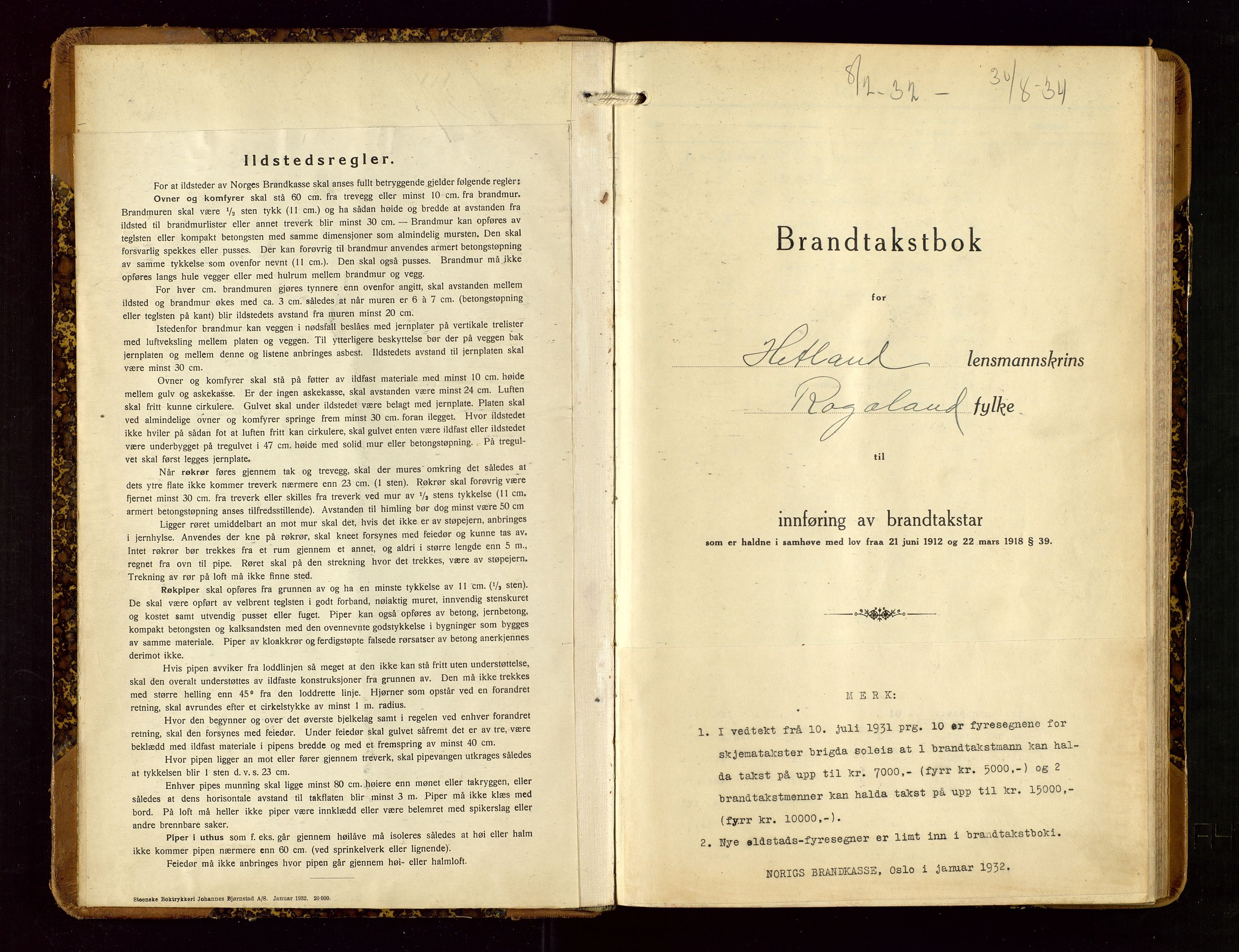 Hetland lensmannskontor, AV/SAST-A-100101/Gob/L0003: "Brandtakstbok", 1932-1934