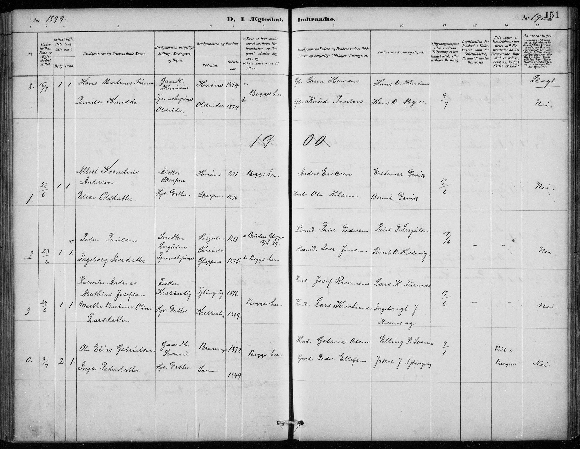 Davik sokneprestembete, SAB/A-79701/H/Hab/Habc/L0002: Parish register (copy) no. C 2, 1889-1906, p. 151