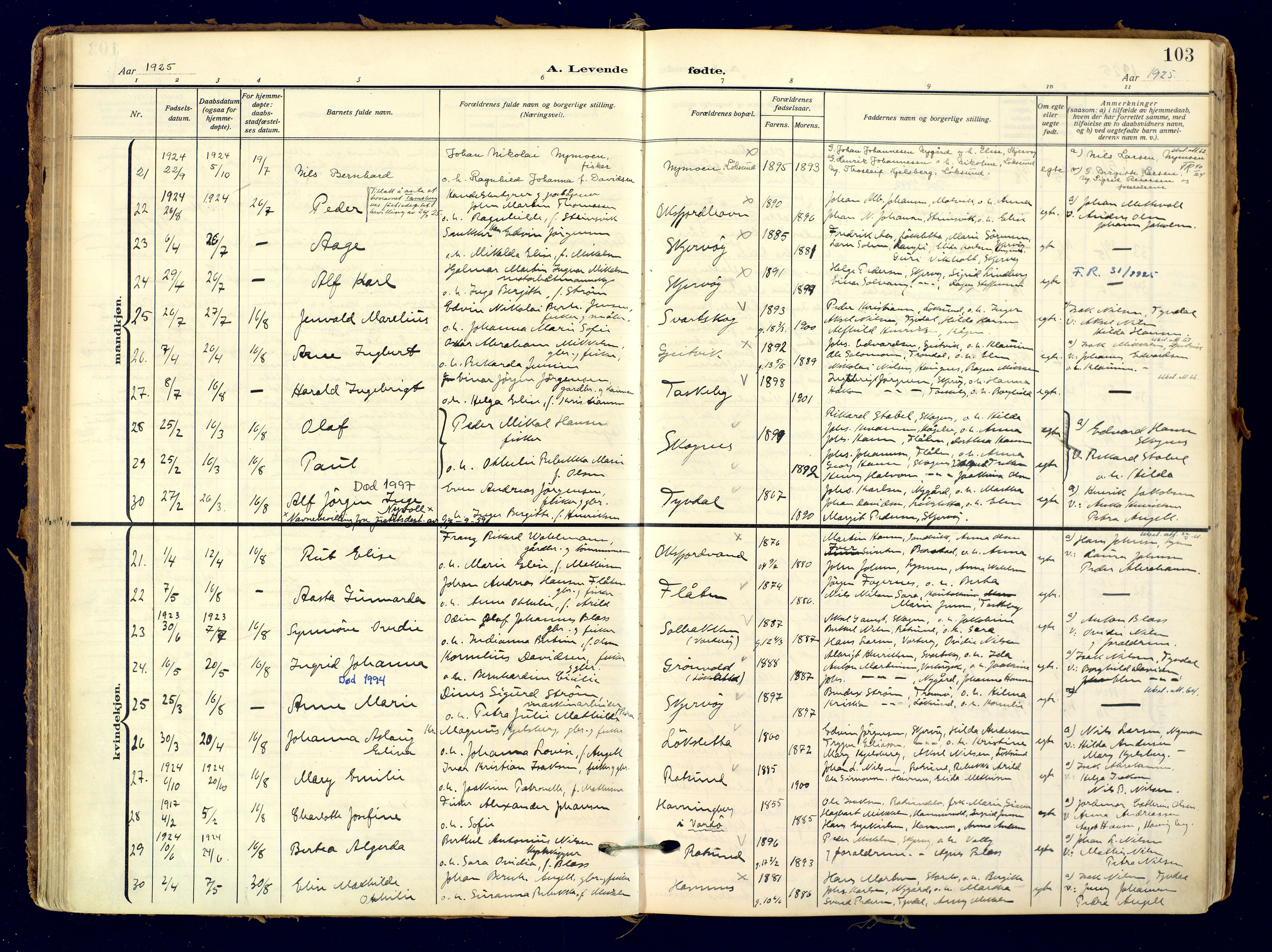 Skjervøy sokneprestkontor, SATØ/S-1300/H/Ha/Haa: Parish register (official) no. 18, 1910-1926, p. 103