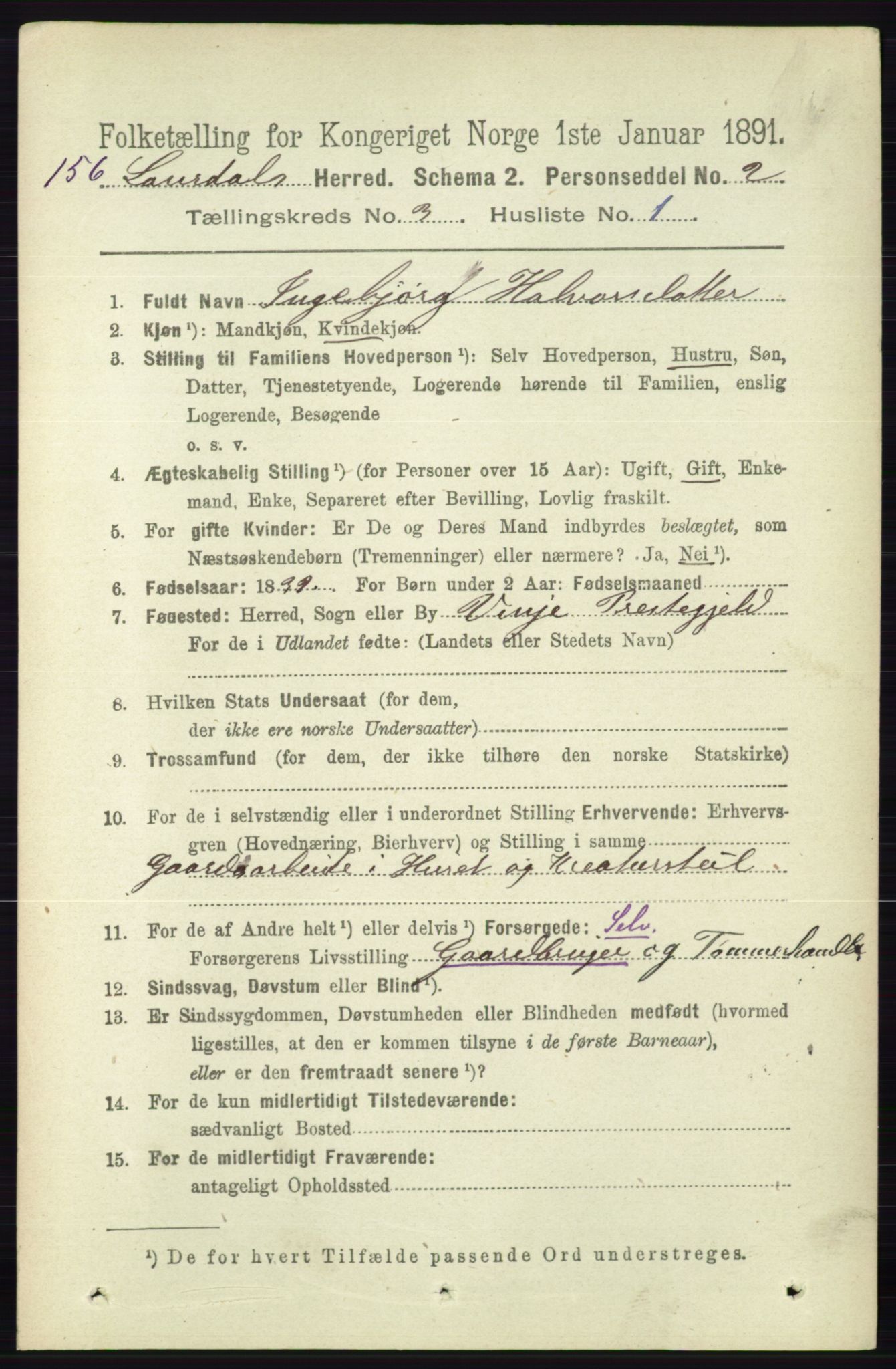 RA, 1891 census for 0833 Lårdal, 1891, p. 799