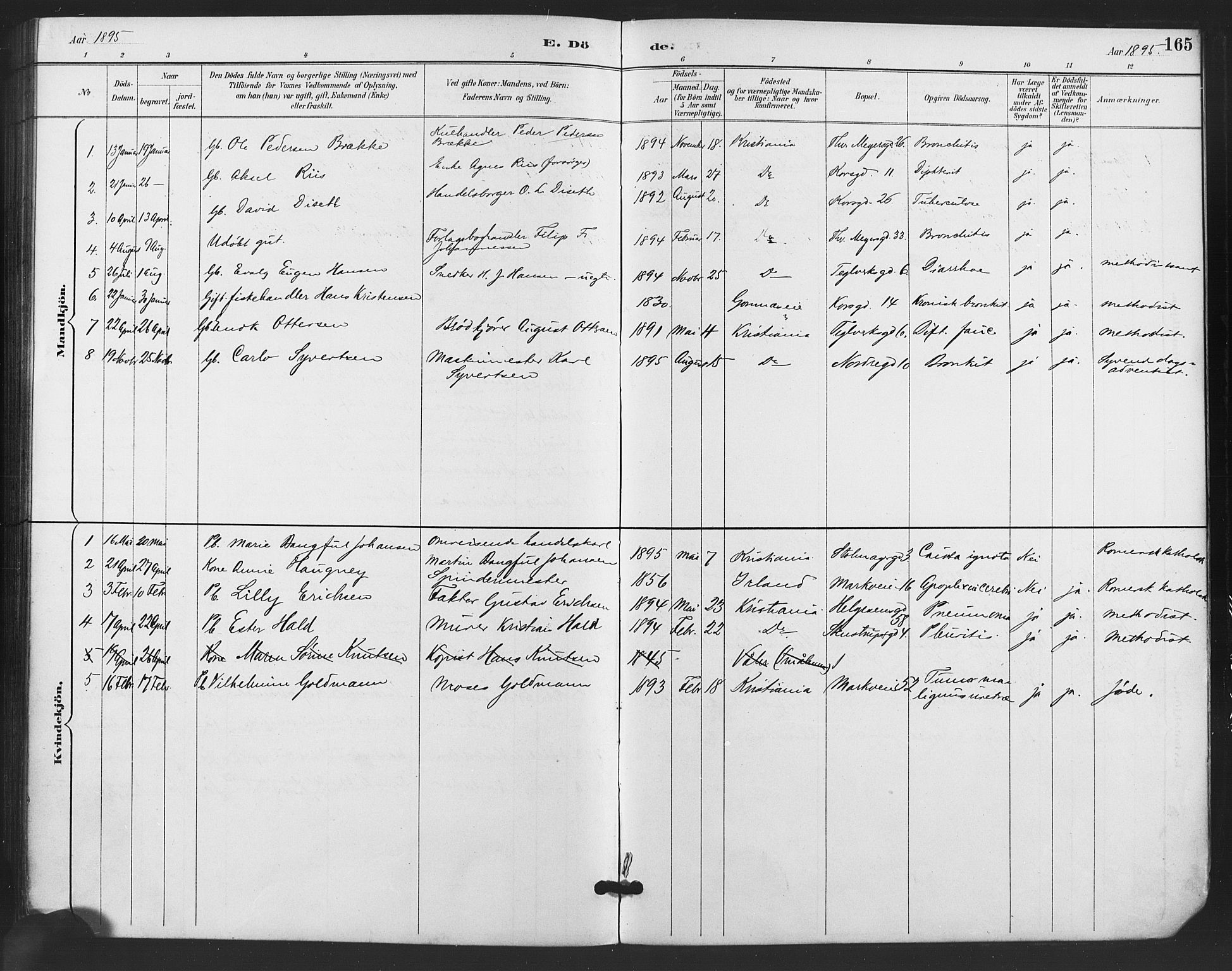 Paulus prestekontor Kirkebøker, AV/SAO-A-10871/F/Fa/L0011: Parish register (official) no. 11, 1889-1897, p. 165