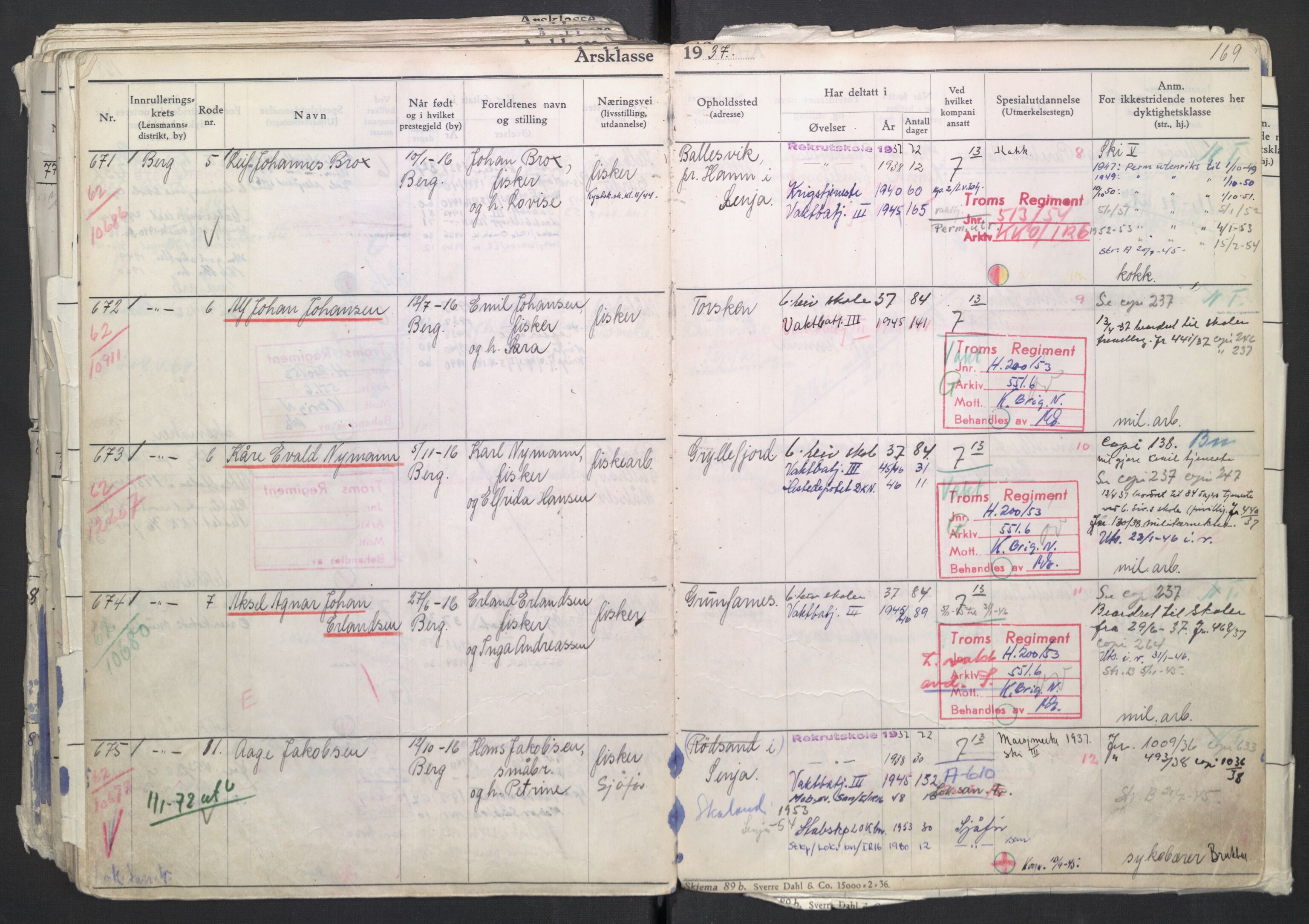 Forsvaret, Troms infanteriregiment nr. 16, AV/RA-RAFA-3146/P/Pa/L0007/0002: Ruller / Rulle for regimentets menige mannskaper, årsklasse 1937, 1937, p. 169