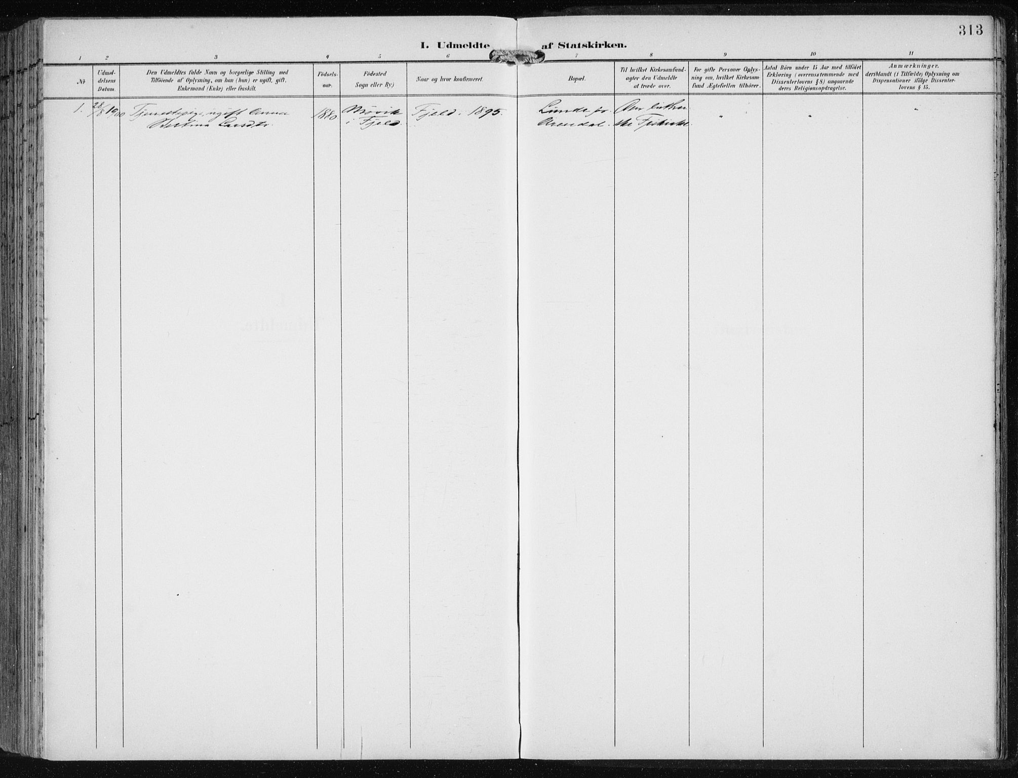 Fjell sokneprestembete, SAB/A-75301/H/Haa: Parish register (official) no. A  9, 1899-1910, p. 313