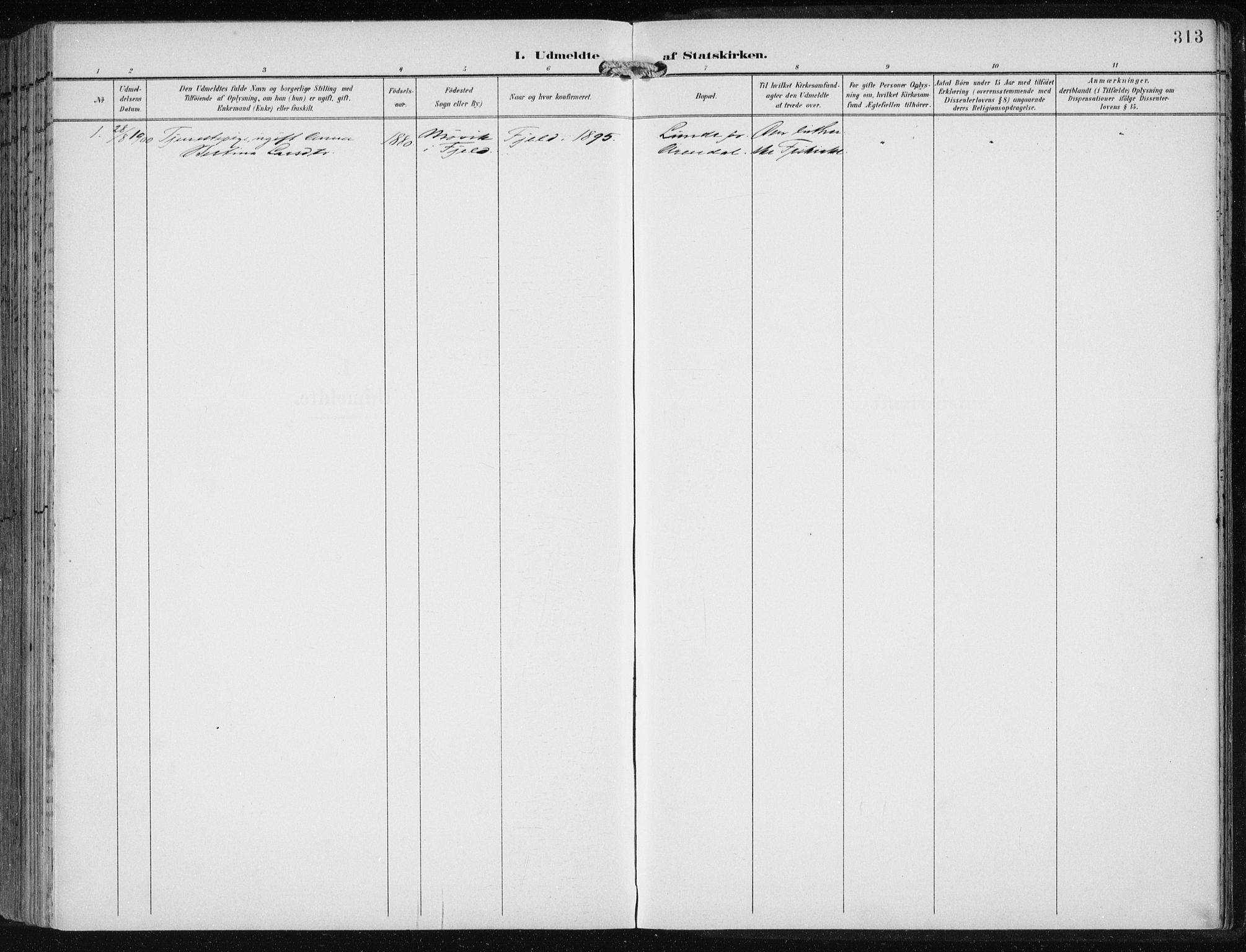 Fjell sokneprestembete, AV/SAB-A-75301/H/Haa: Parish register (official) no. A  9, 1899-1910, p. 313