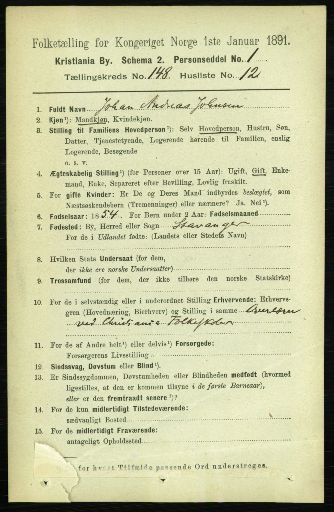 RA, 1891 census for 0301 Kristiania, 1891, p. 82393