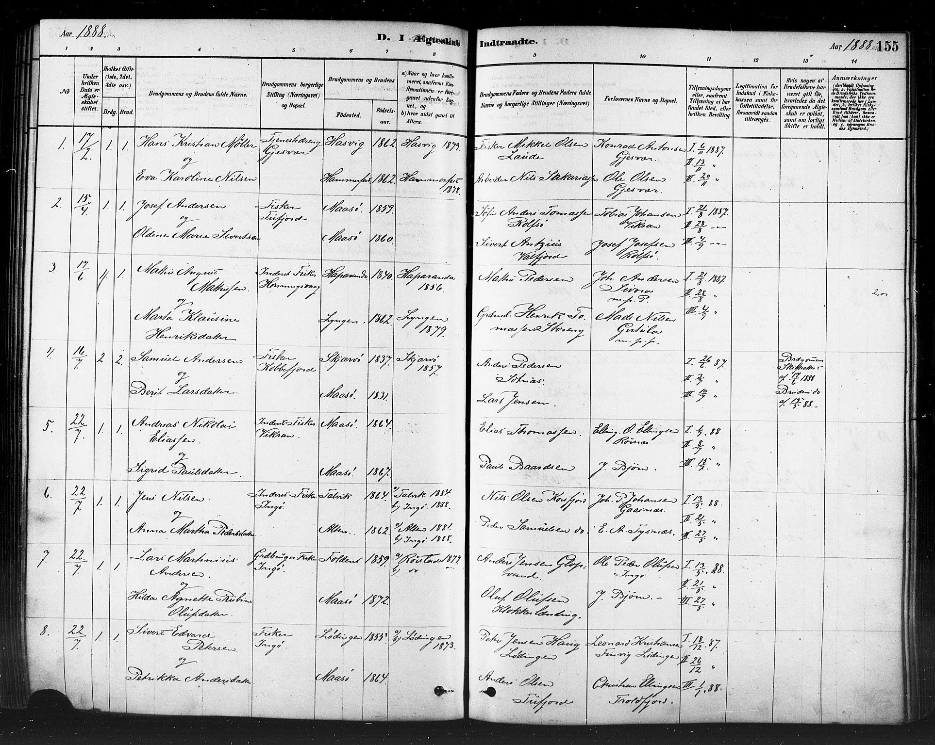 Måsøy sokneprestkontor, SATØ/S-1348/H/Ha/L0004kirke: Parish register (official) no. 4, 1878-1891, p. 155