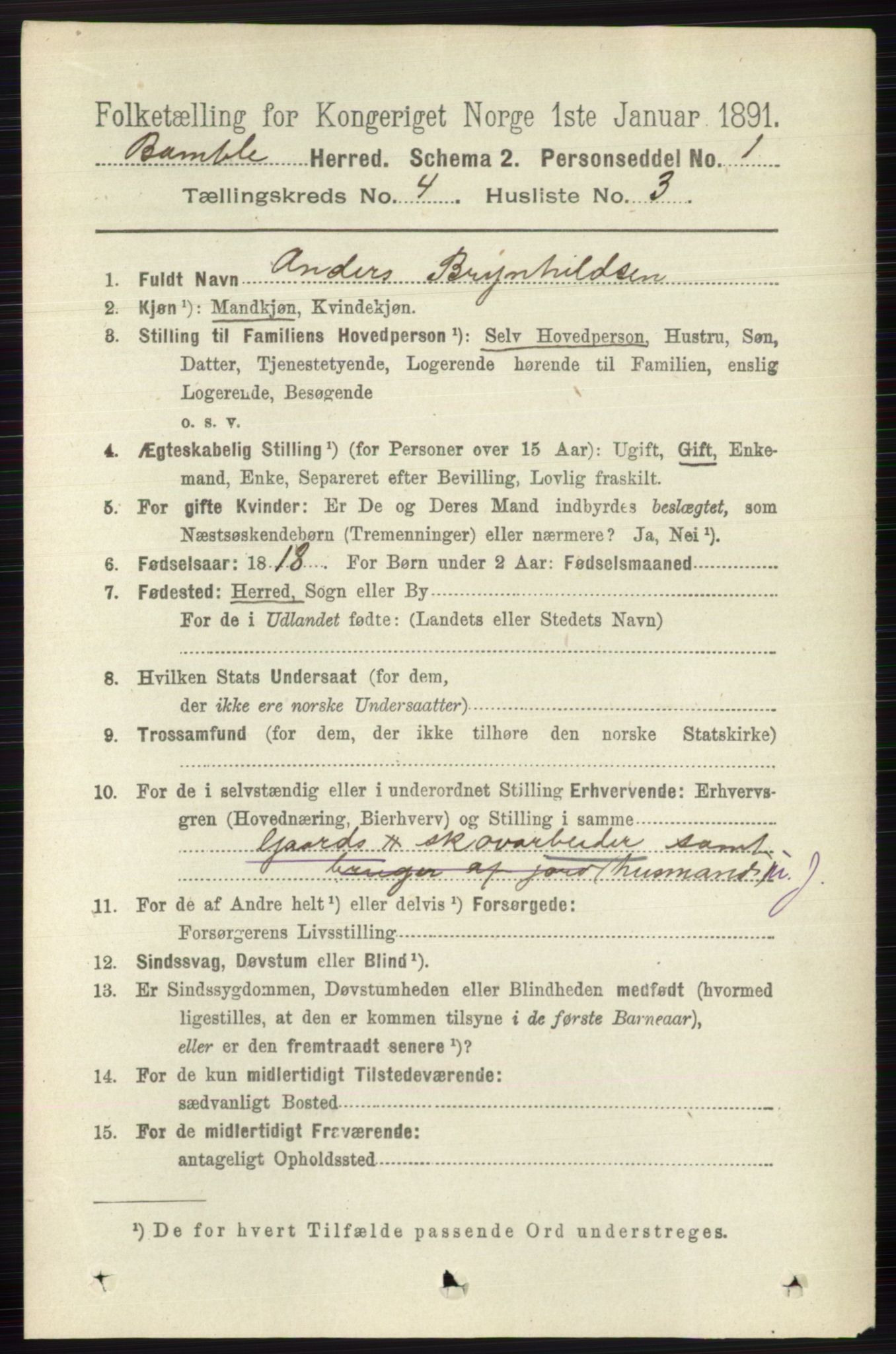 RA, 1891 census for 0814 Bamble, 1891, p. 1825