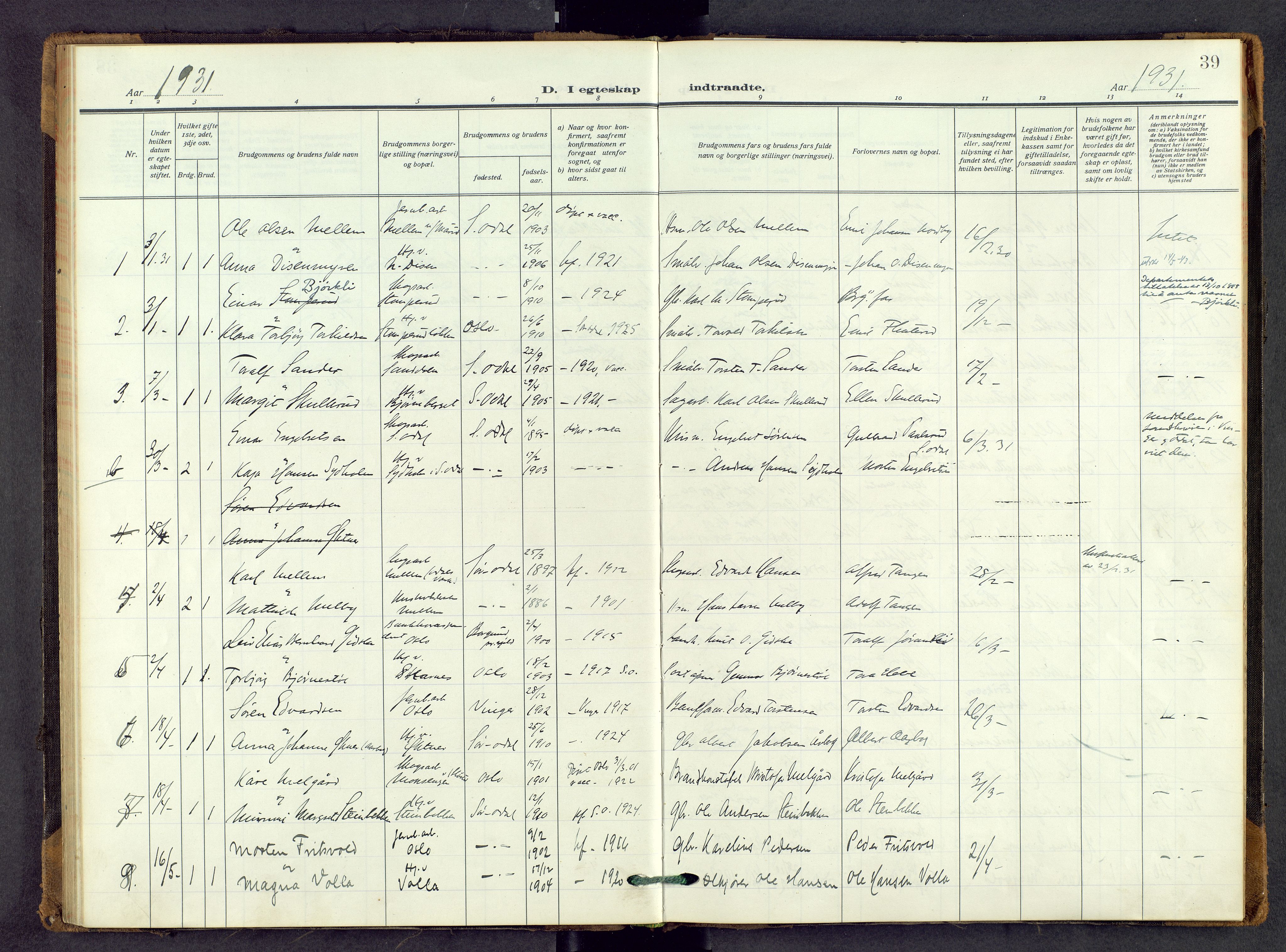 Sør-Odal prestekontor, AV/SAH-PREST-030/H/Ha/Haa/L0011: Parish register (official) no. 11, 1922-1945, p. 39