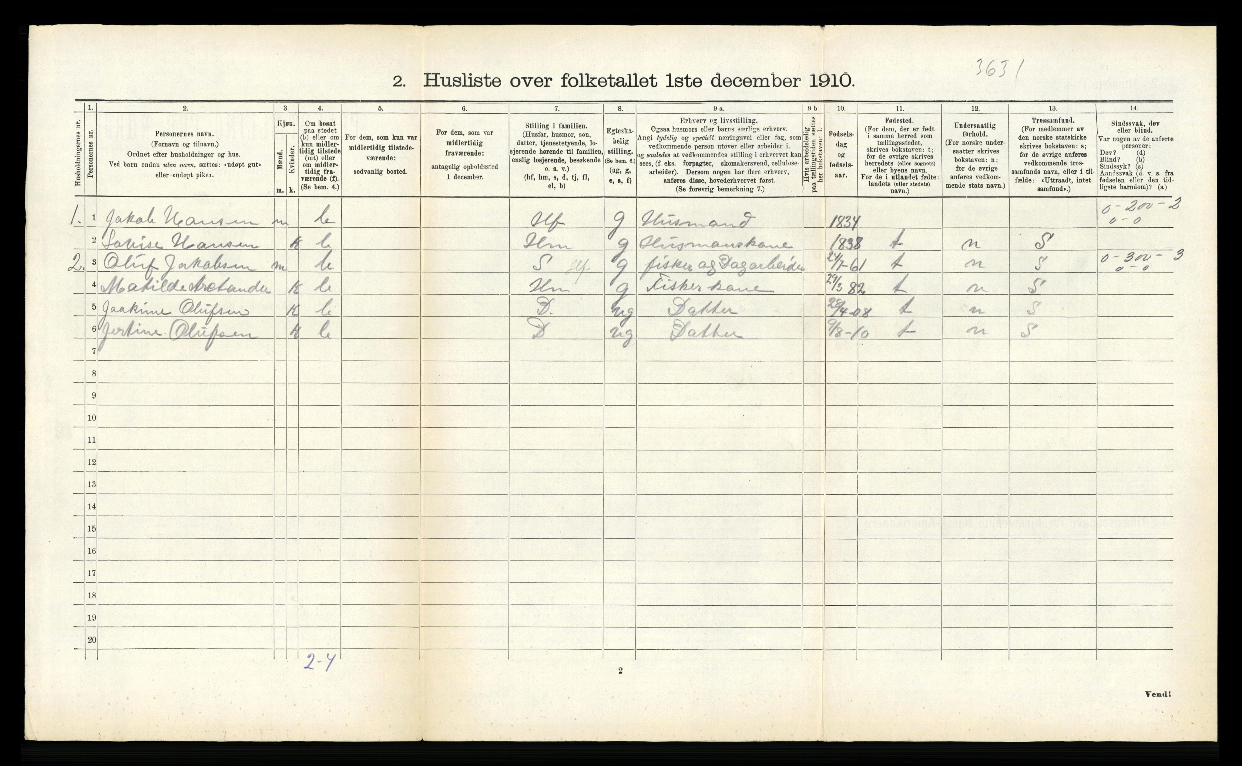 RA, 1910 census for Buksnes, 1910, p. 645