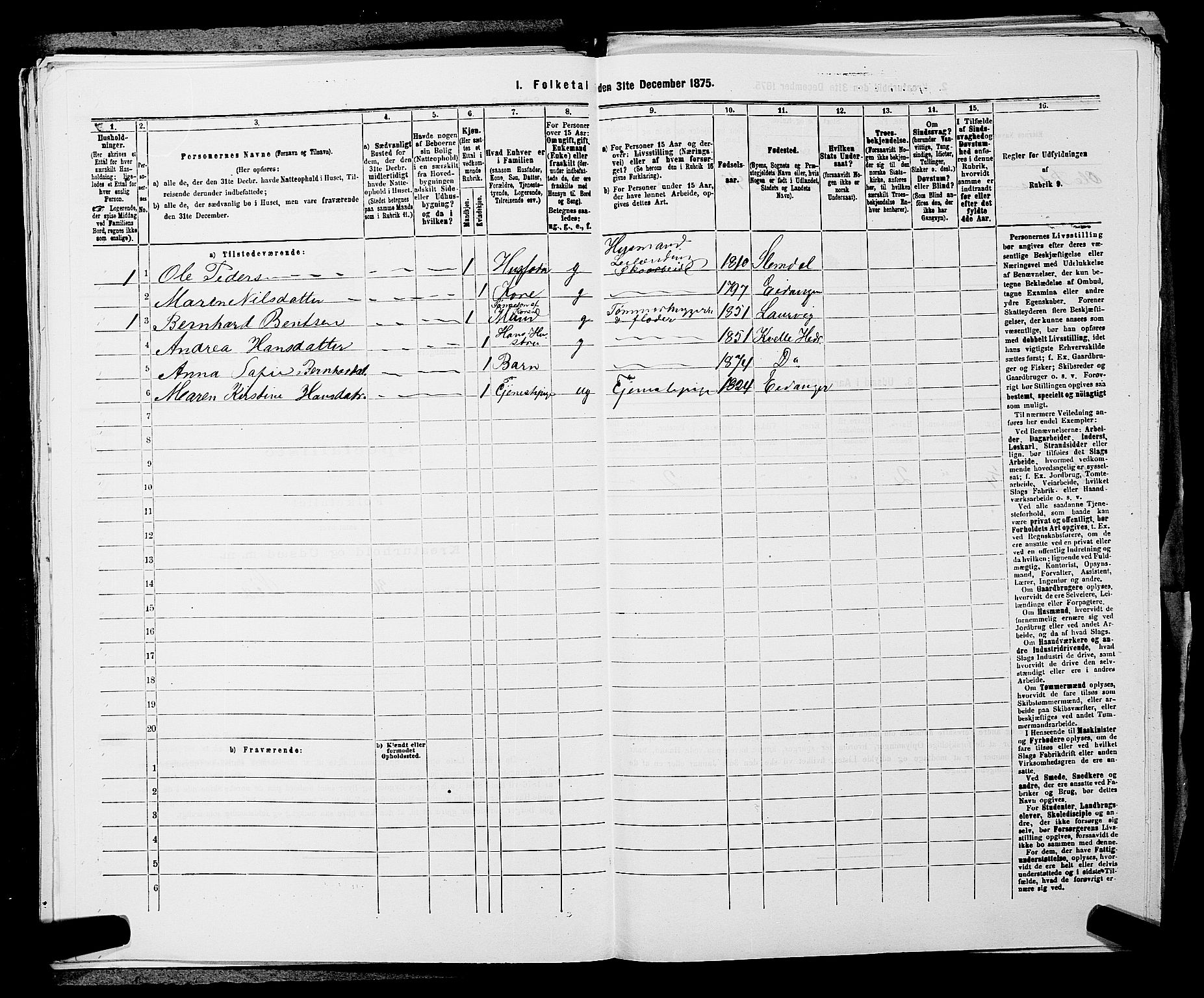 SAKO, 1875 census for 0813P Eidanger, 1875, p. 530