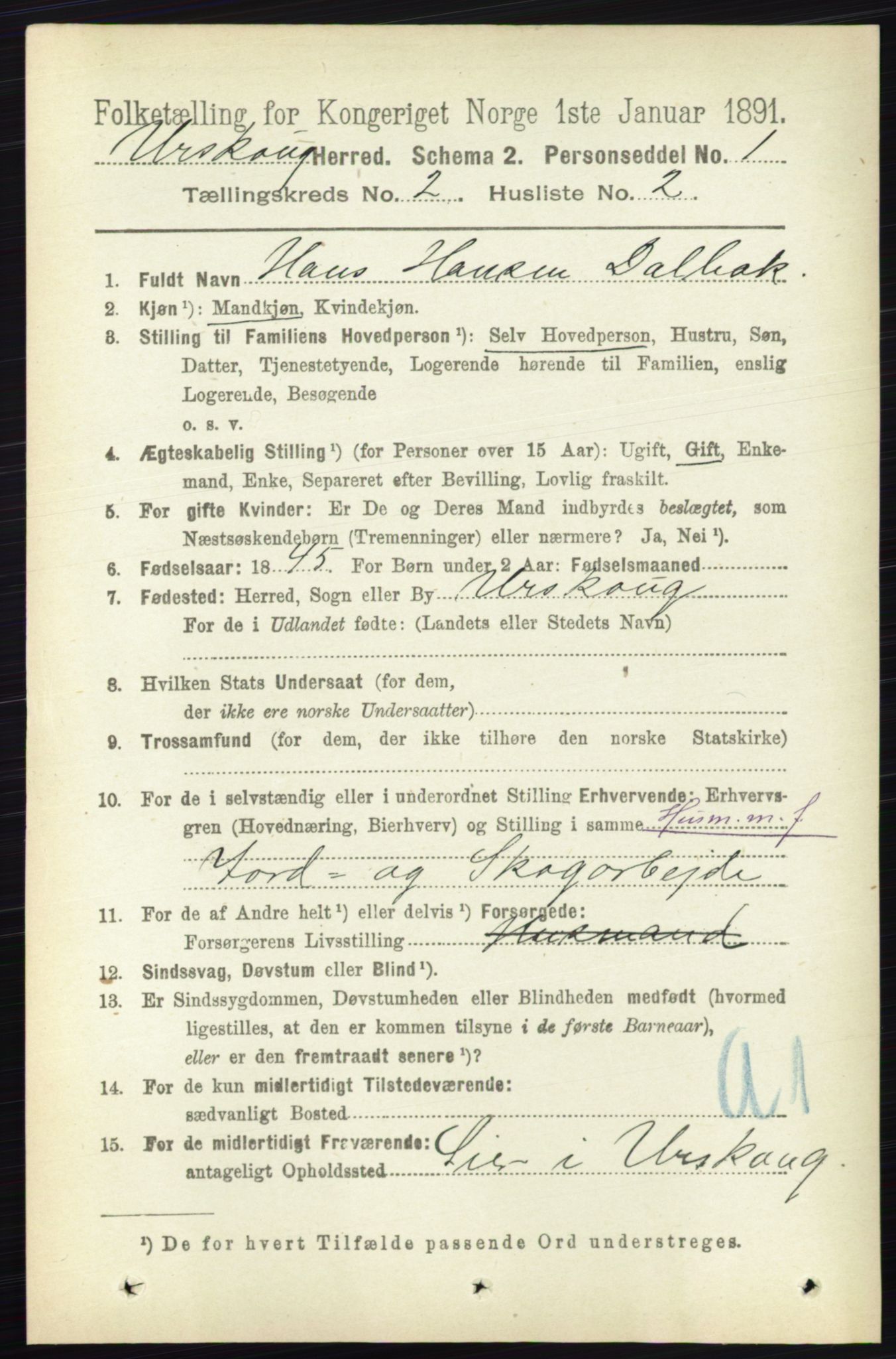 RA, 1891 census for 0224 Aurskog, 1891, p. 193