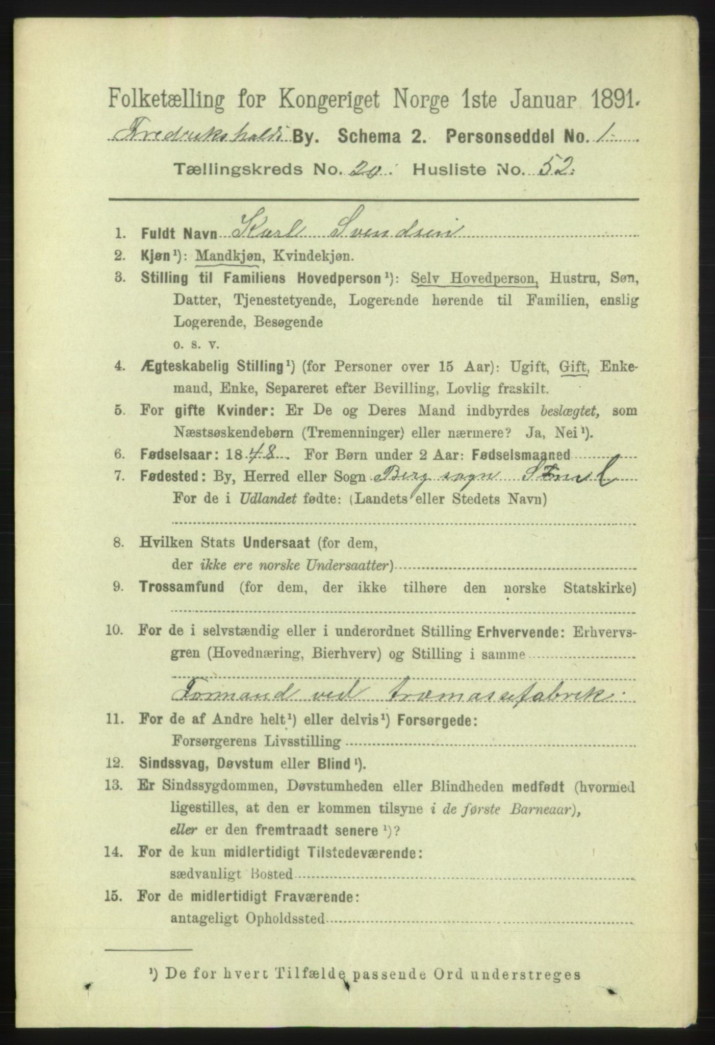 RA, 1891 census for 0101 Fredrikshald, 1891, p. 13069