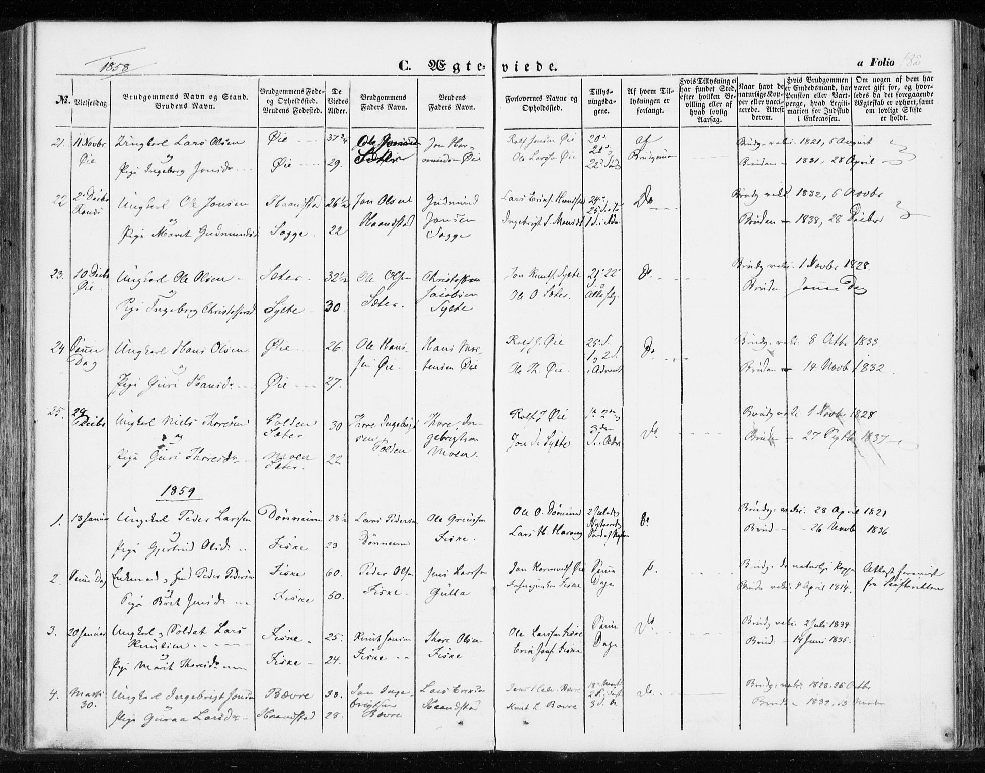 Ministerialprotokoller, klokkerbøker og fødselsregistre - Møre og Romsdal, SAT/A-1454/595/L1044: Parish register (official) no. 595A06, 1852-1863, p. 182